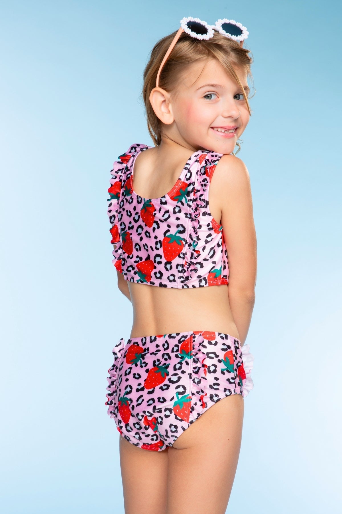 Ruffle Two Piece Swimsuit - Pink Ivory Daisy