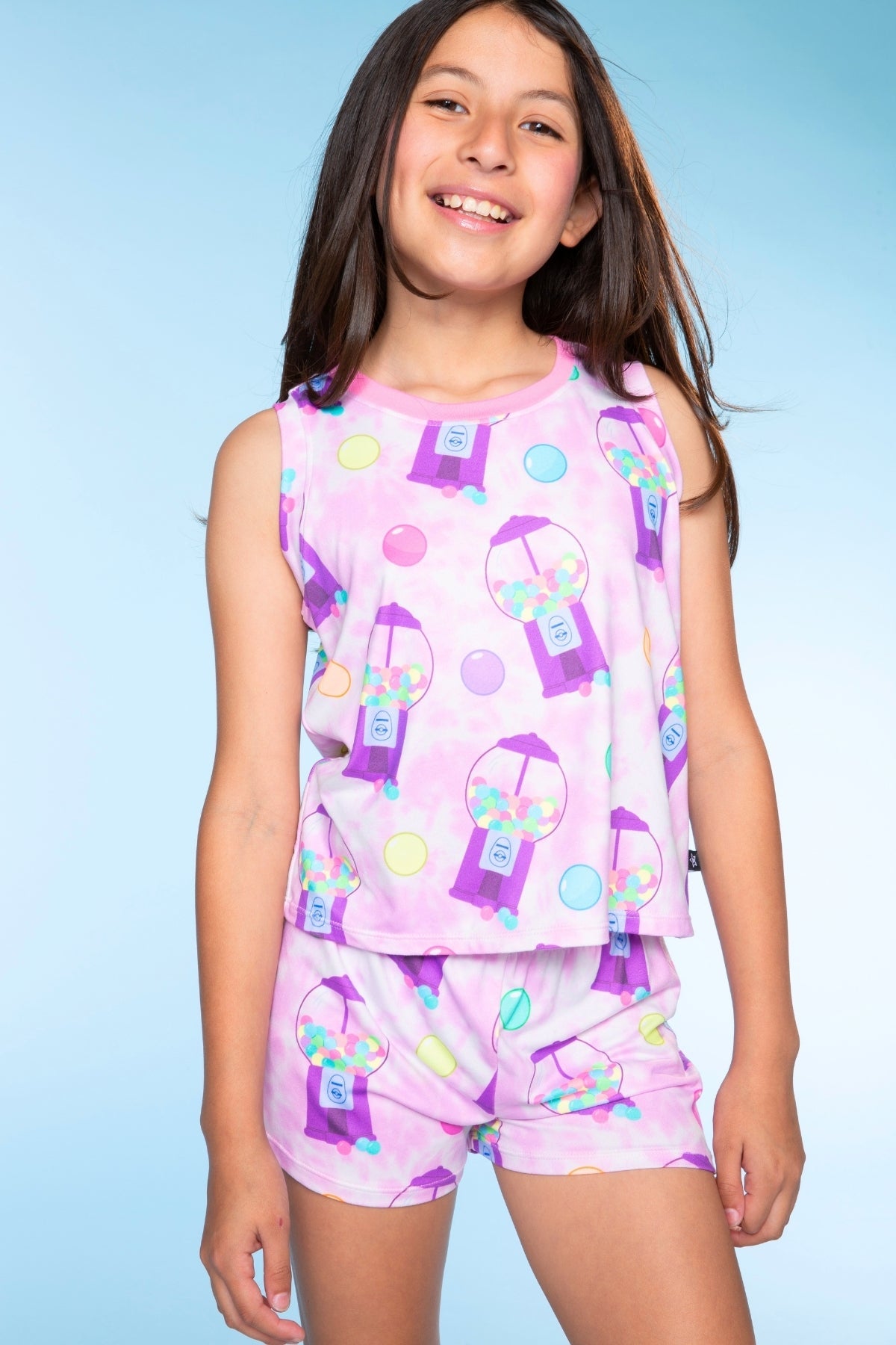 Simply Soft Sleeveless Easy Tank & Dolphin Short - Purple Tie Dye Gumball