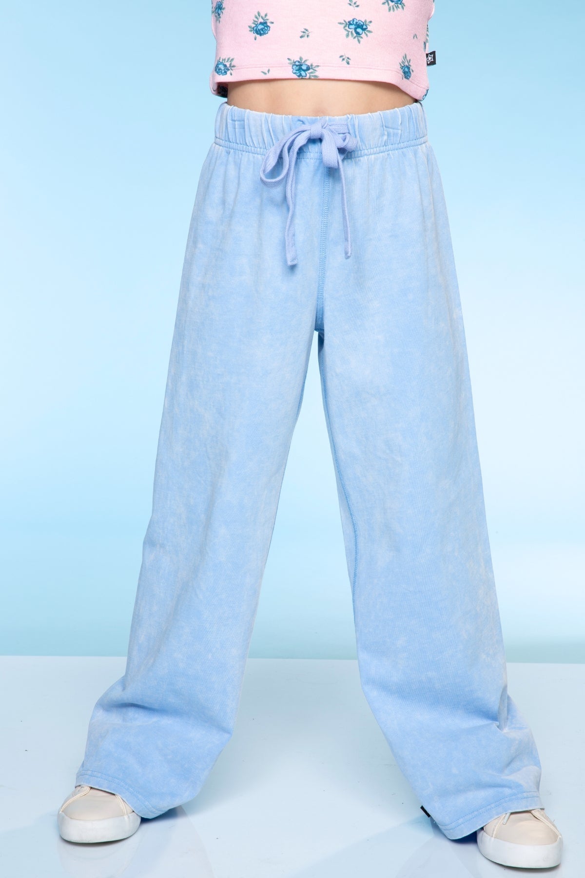 Vintage Washed Cotton Wide Leg Pant - Denim Blue