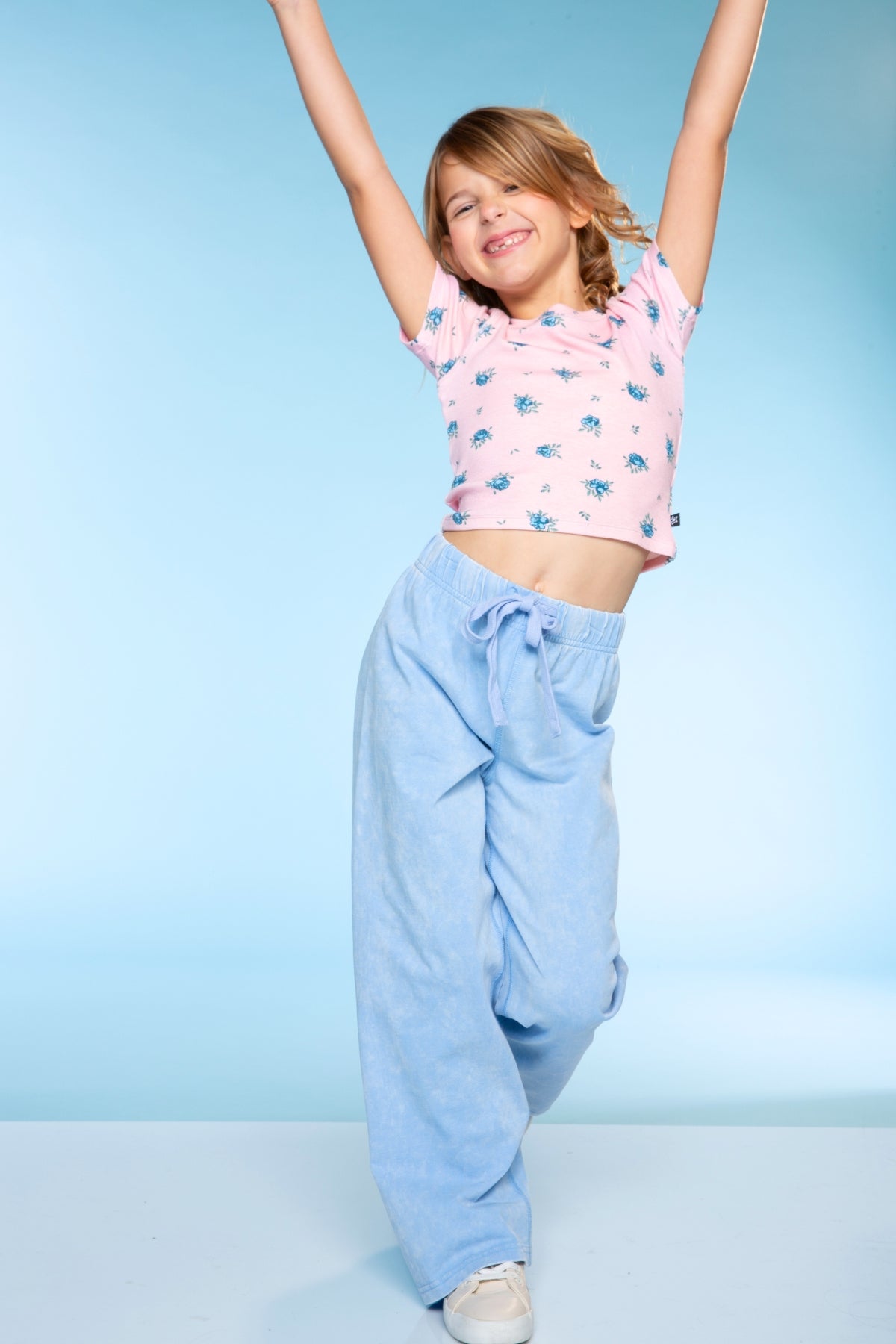 Vintage Washed Cotton Wide Leg Pant - Denim Blue