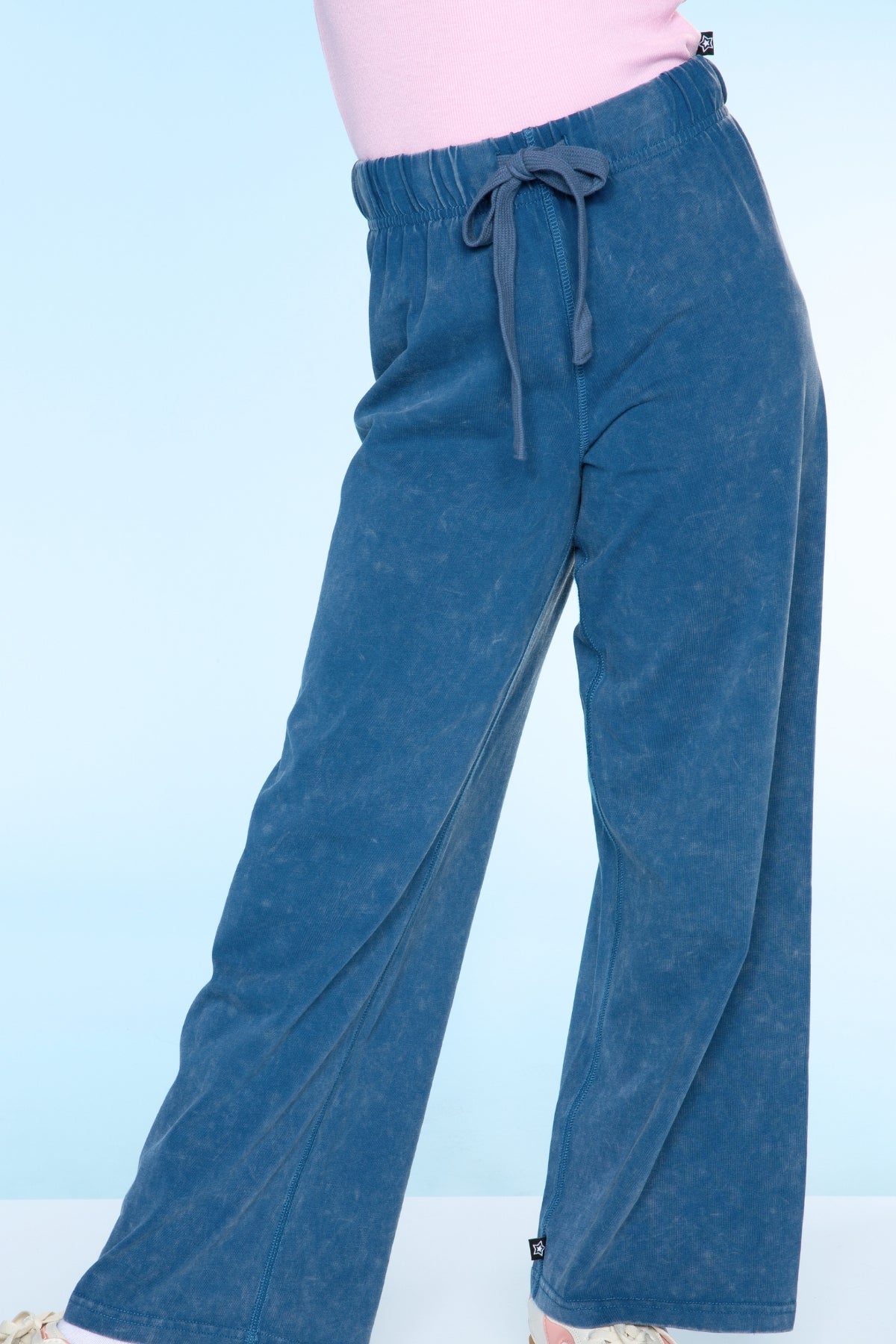 Vintage Washed Cotton Wide Leg Pant - Denim Blue