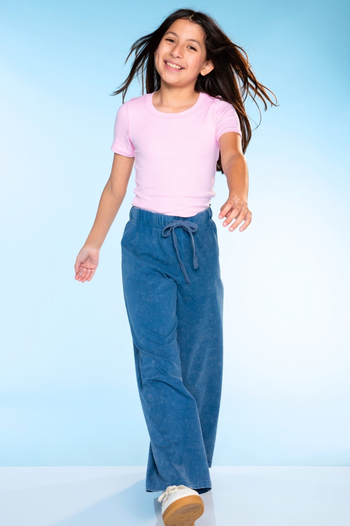 Vintage Washed Cotton Wide Leg Pant - Denim Blue