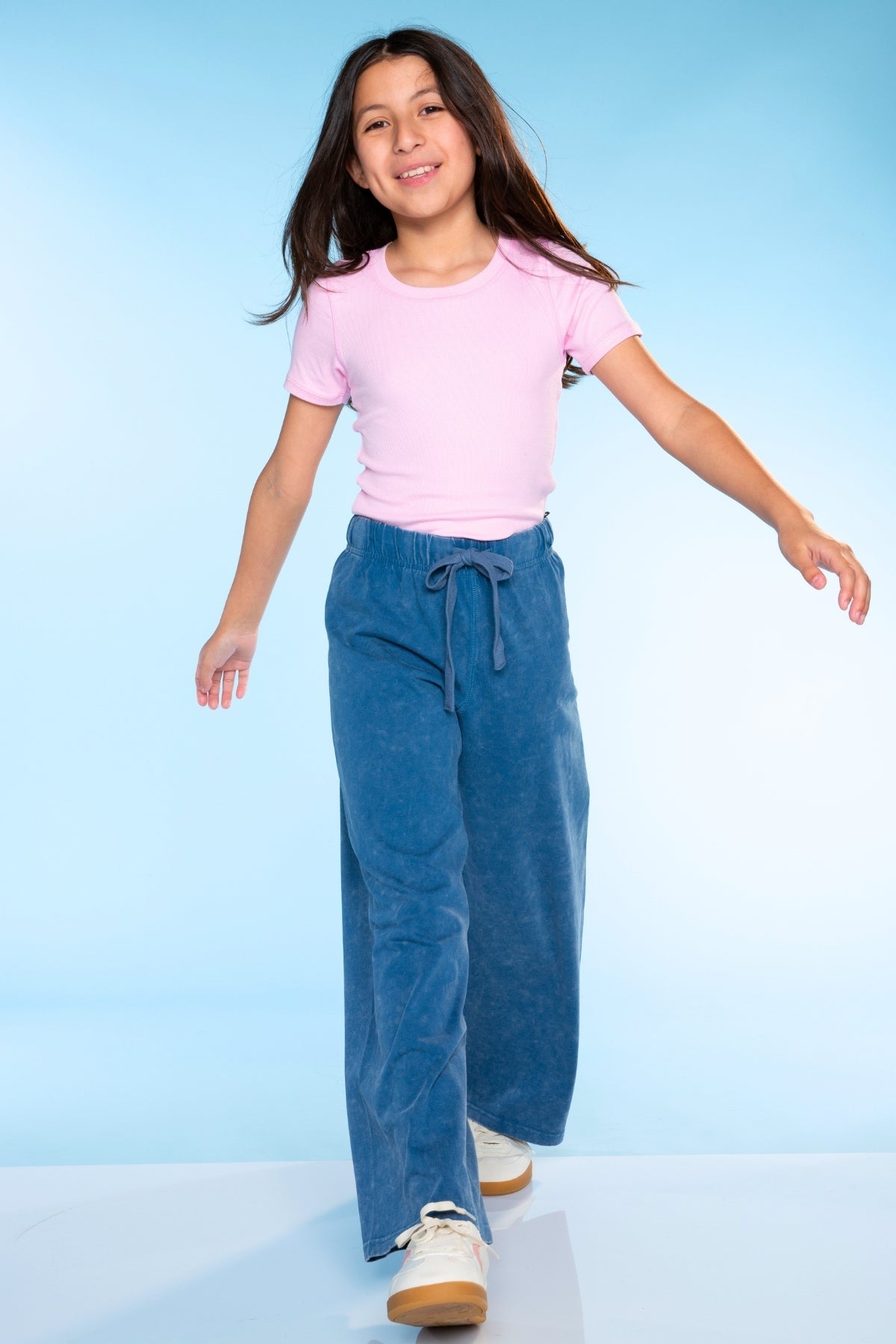 Vintage Washed Cotton Wide Leg Pant - Denim Blue