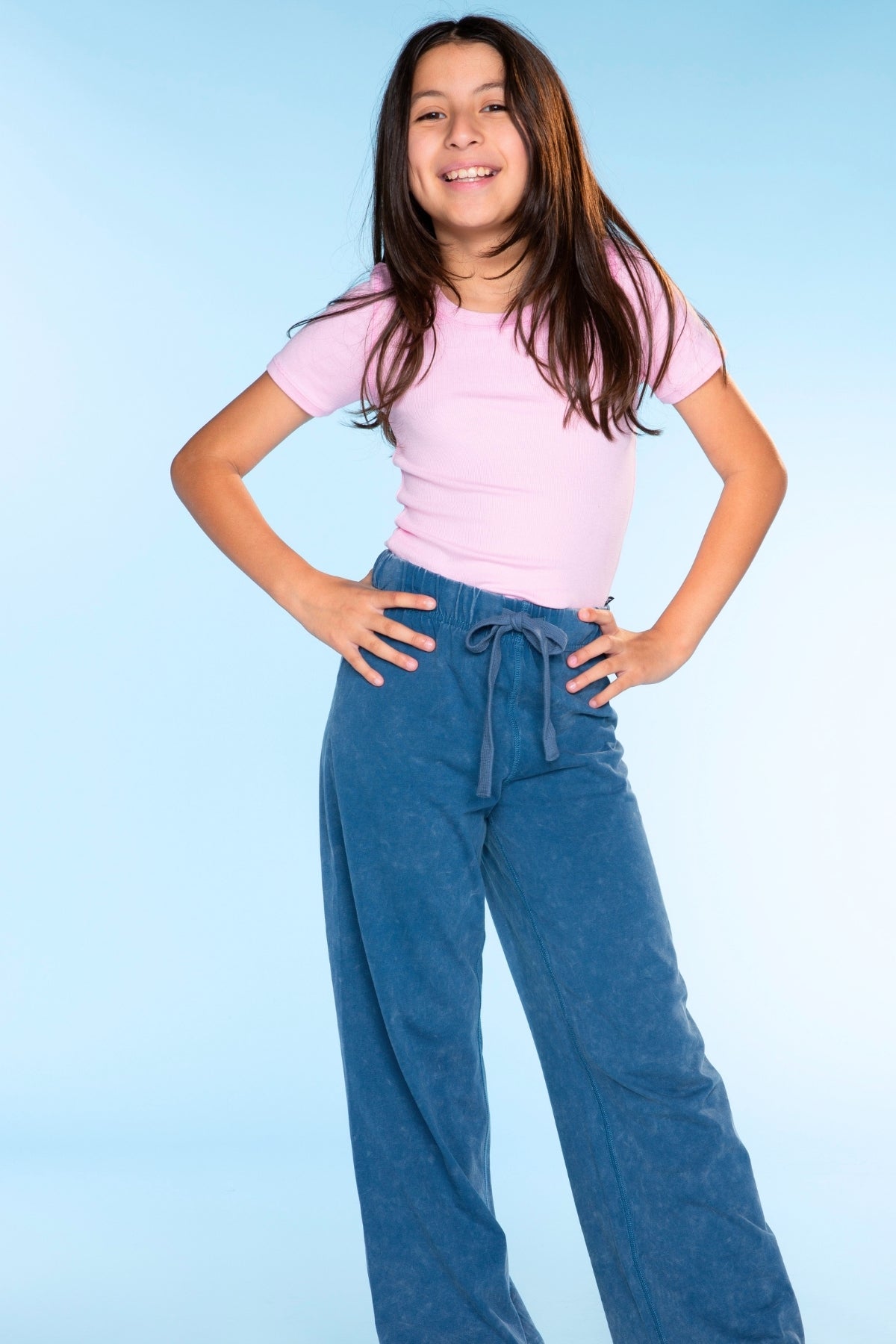 Vintage Washed Cotton Wide Leg Pant - Denim Blue