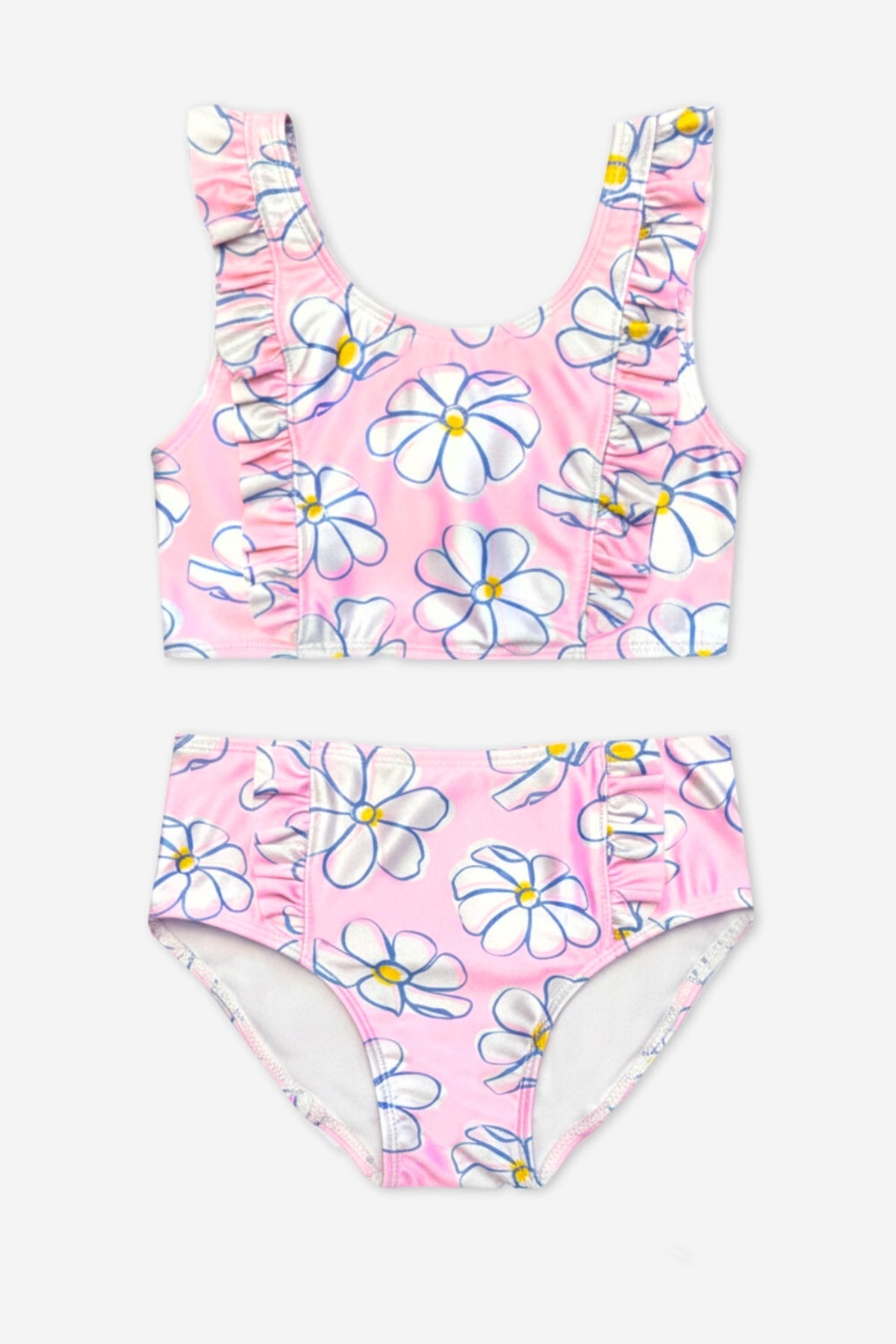 Ruffle Two Piece Swimsuit - Pink Ivory Daisy