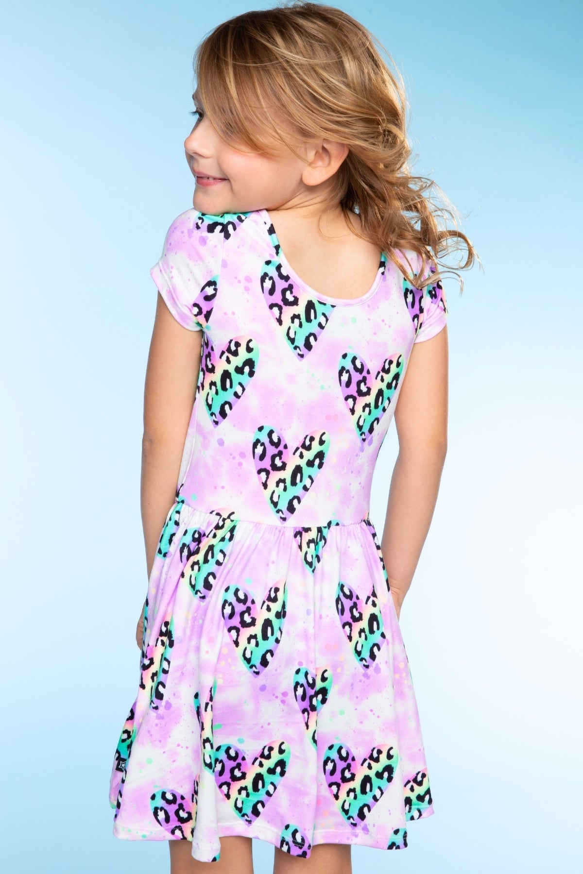 Simply Soft Short Sleeve Scoop Back Be Happy Dress - Pink Tie Dye Cherry Bow