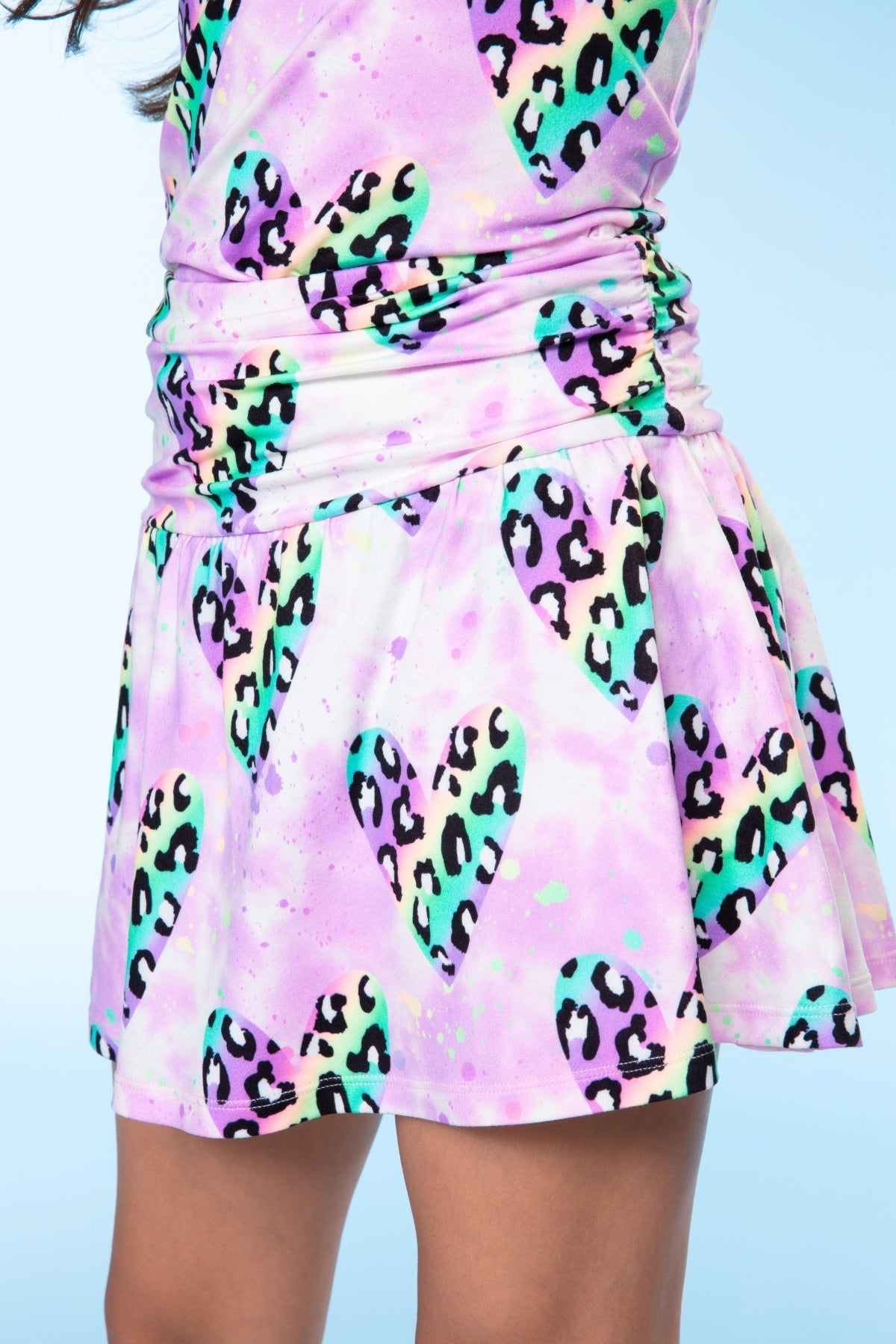 Racerback Tank & Shirred Waist Skort - Lt Pink Rainbow Leopard Heart
