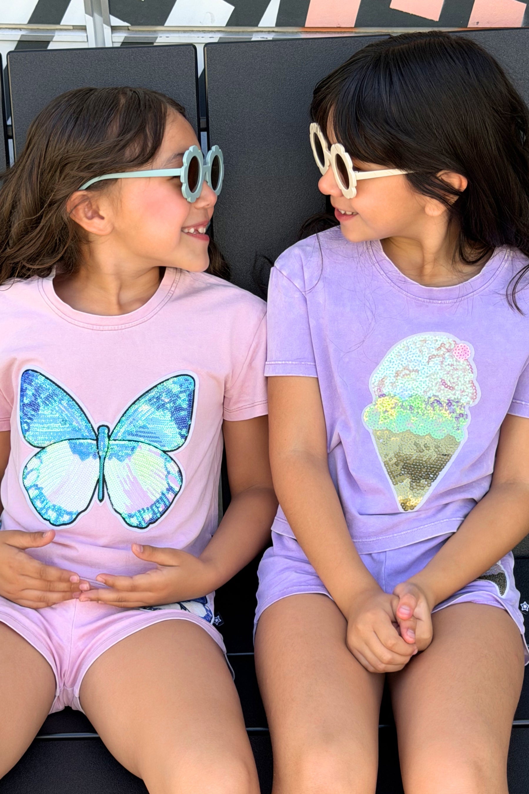 Vintage Washed Cotton Easy Tee & Dolphin Short Set - Pink Butterfly