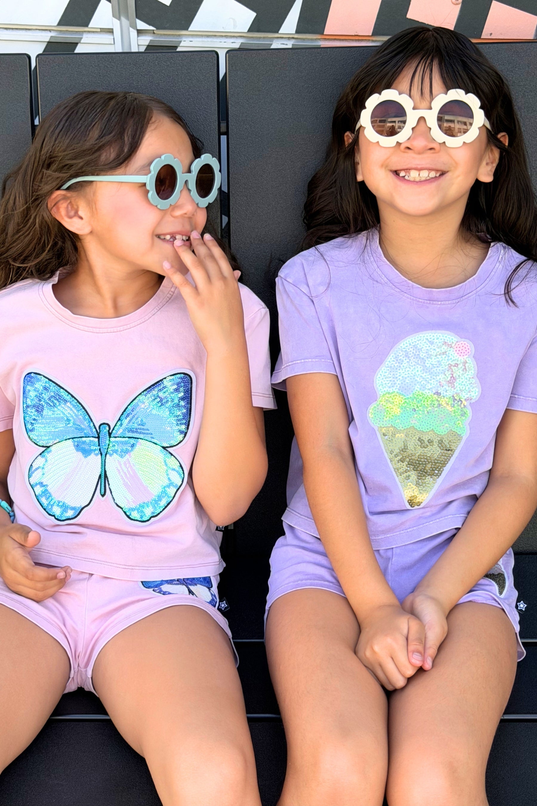 Vintage Washed Cotton Easy Tee & Dolphin Short Set - Pink Butterfly