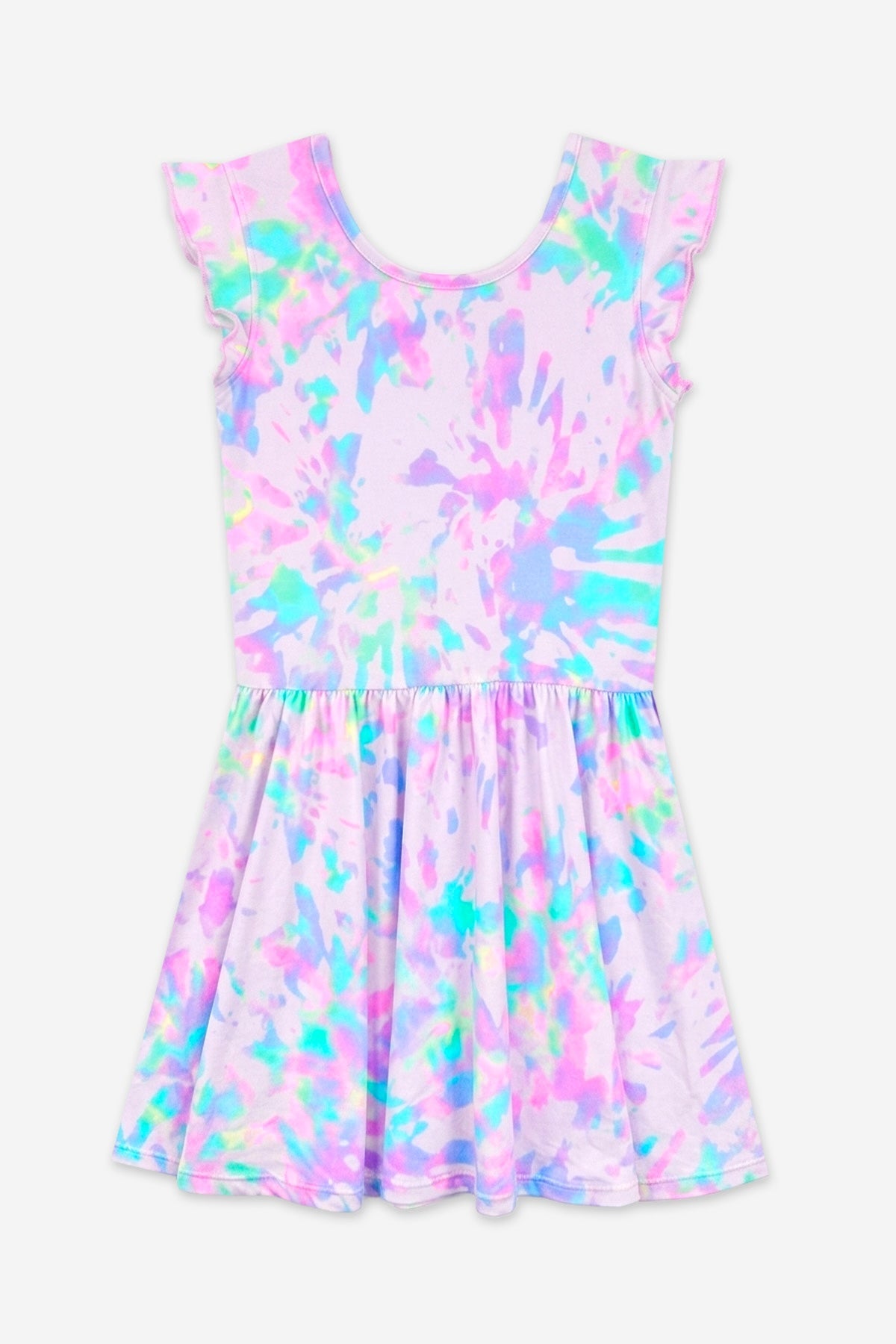 Simply Soft Flutter Sleeve Be Happy Dress - Lt Pink Rainbow Hibiscus