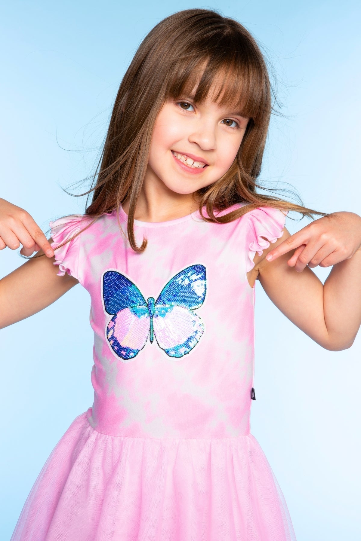 Simply Soft Flutter Sleeve Be Happy Dress - Rainbow Pastel Tie Dye