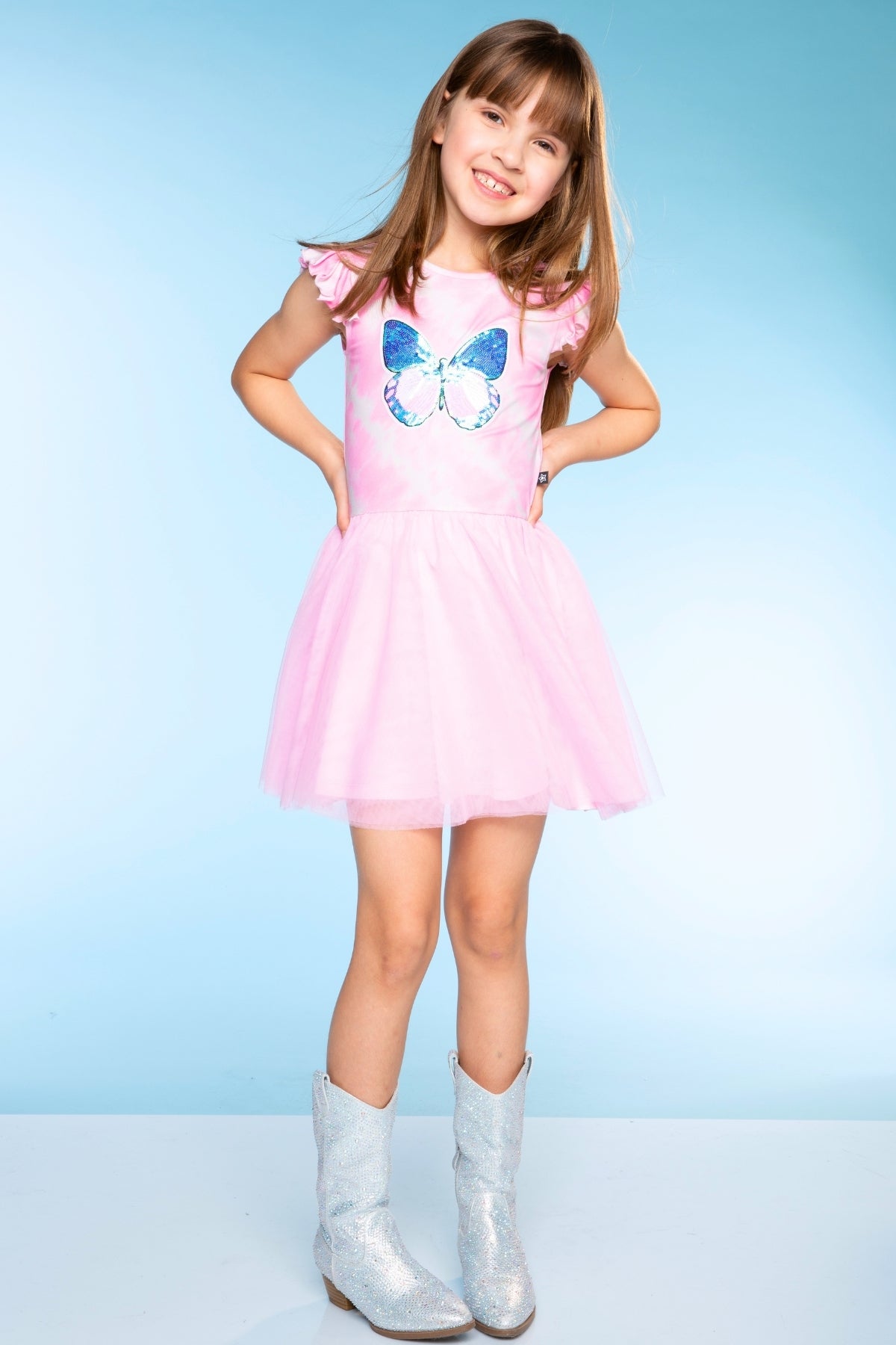 Simply Soft Flutter Sleeve Be Happy Dress - Rainbow Pastel Tie Dye