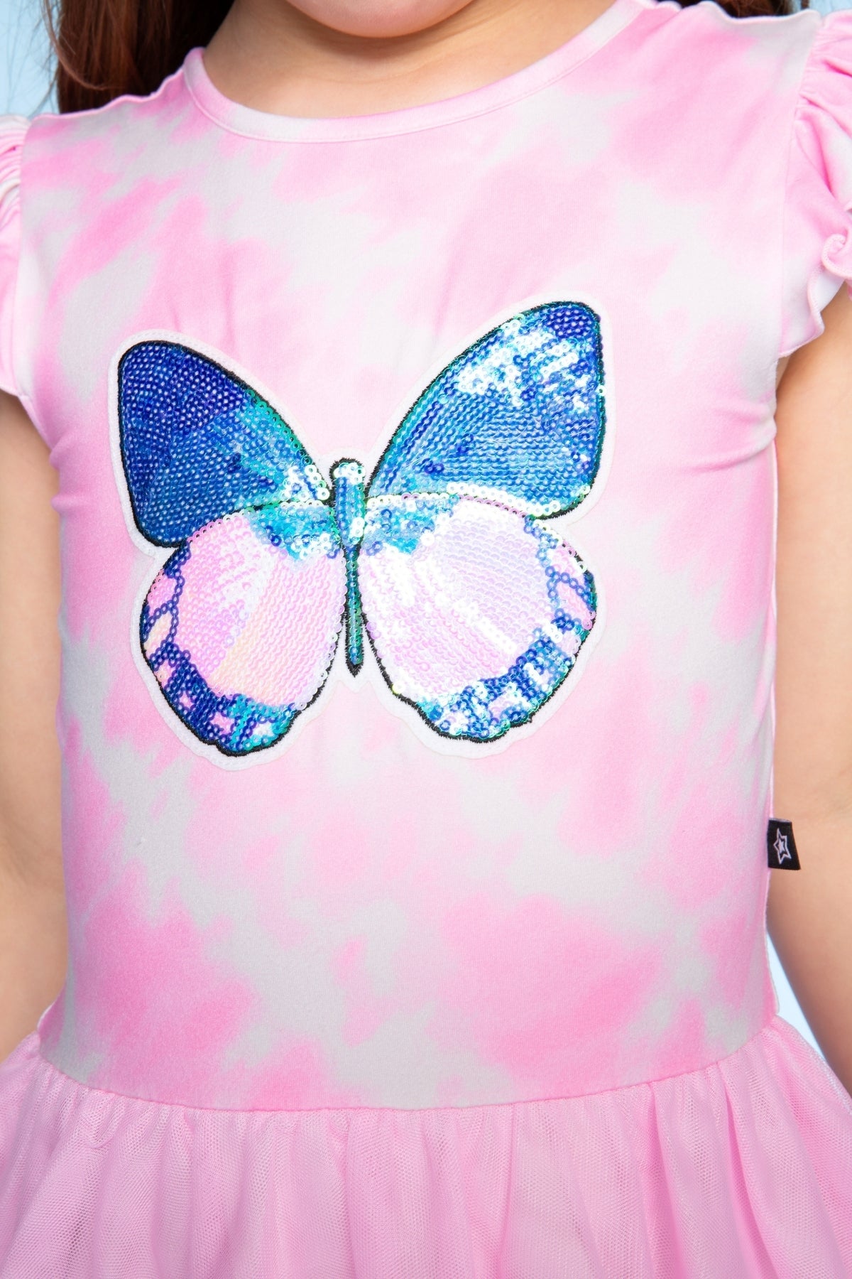 Simply Soft Flutter Sleeve Be Happy Dress - Lt Pink Rainbow Hibiscus
