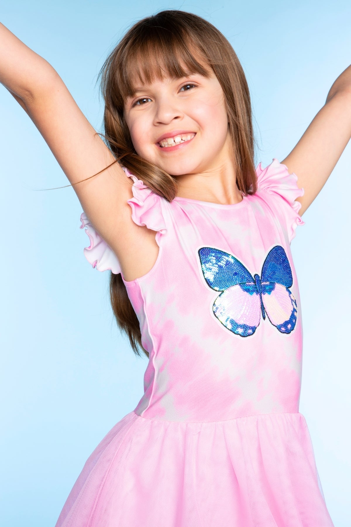 Simply Soft Flutter Sleeve Be Happy Dress - Rainbow Pastel Tie Dye