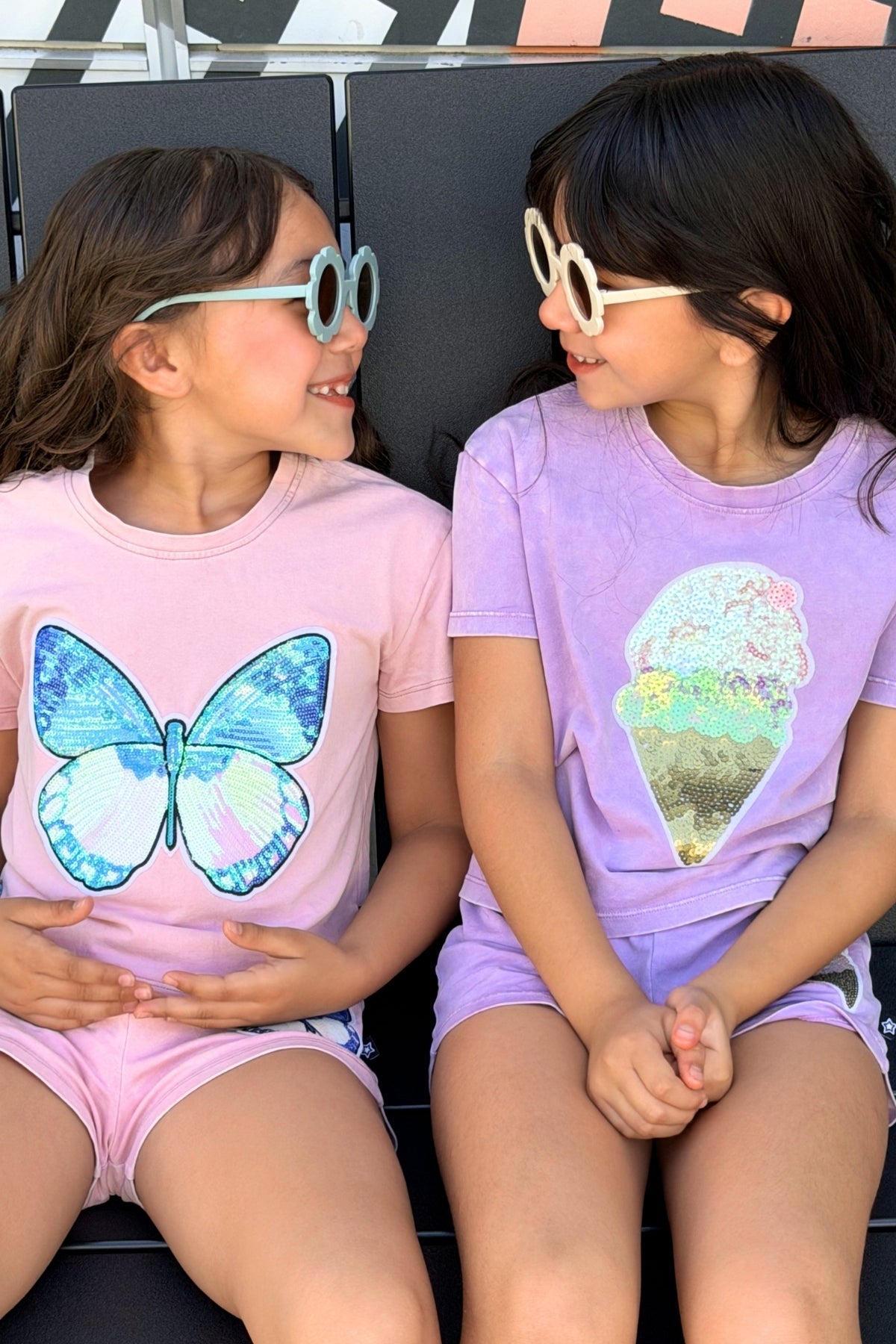 Vintage Washed Cotton Easy Tee & Dolphin Short Set - Pink Butterfly