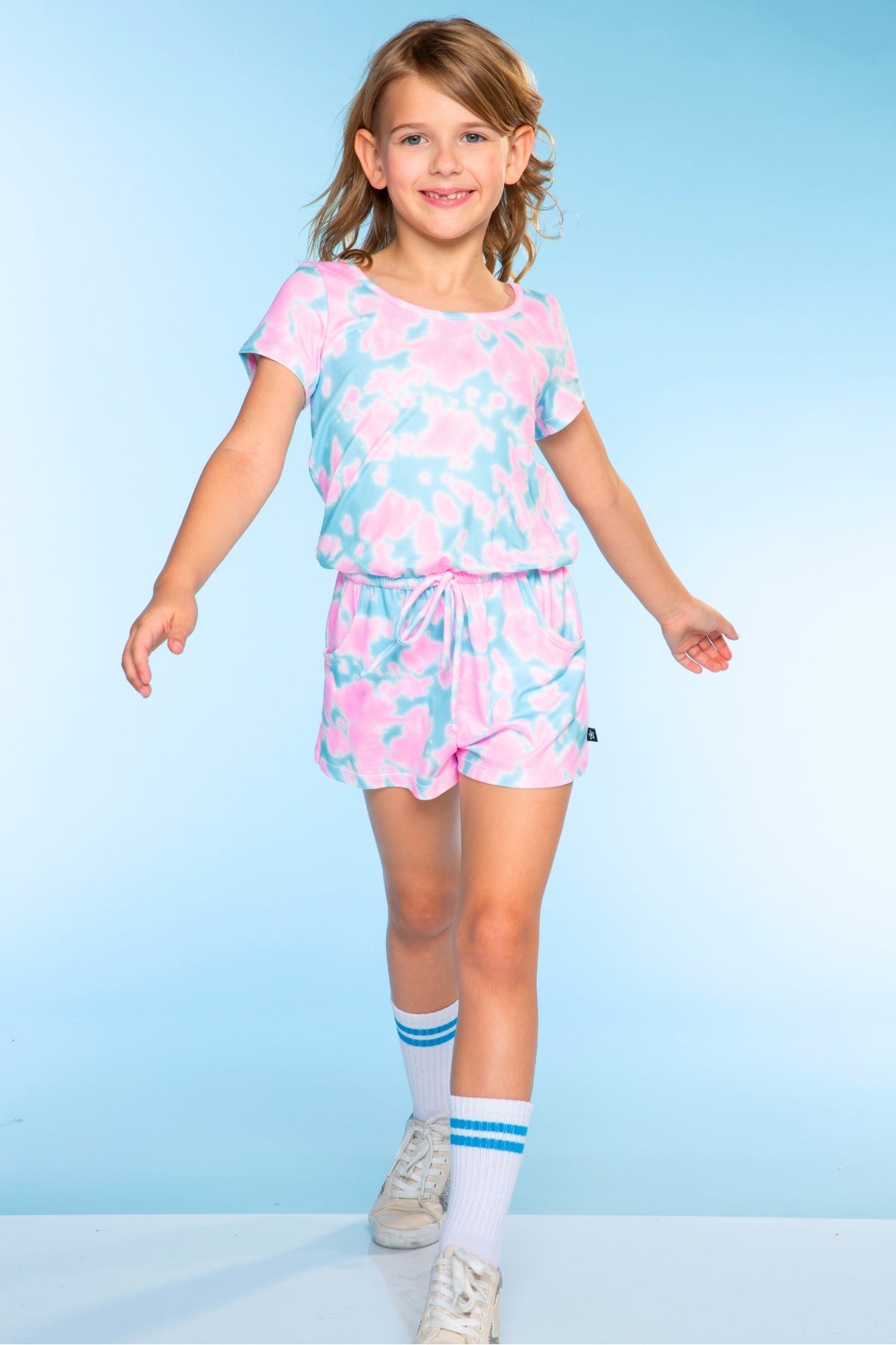 Simply Soft Short Sleeve Romper - Pink Teal Tie Dye - NEW!