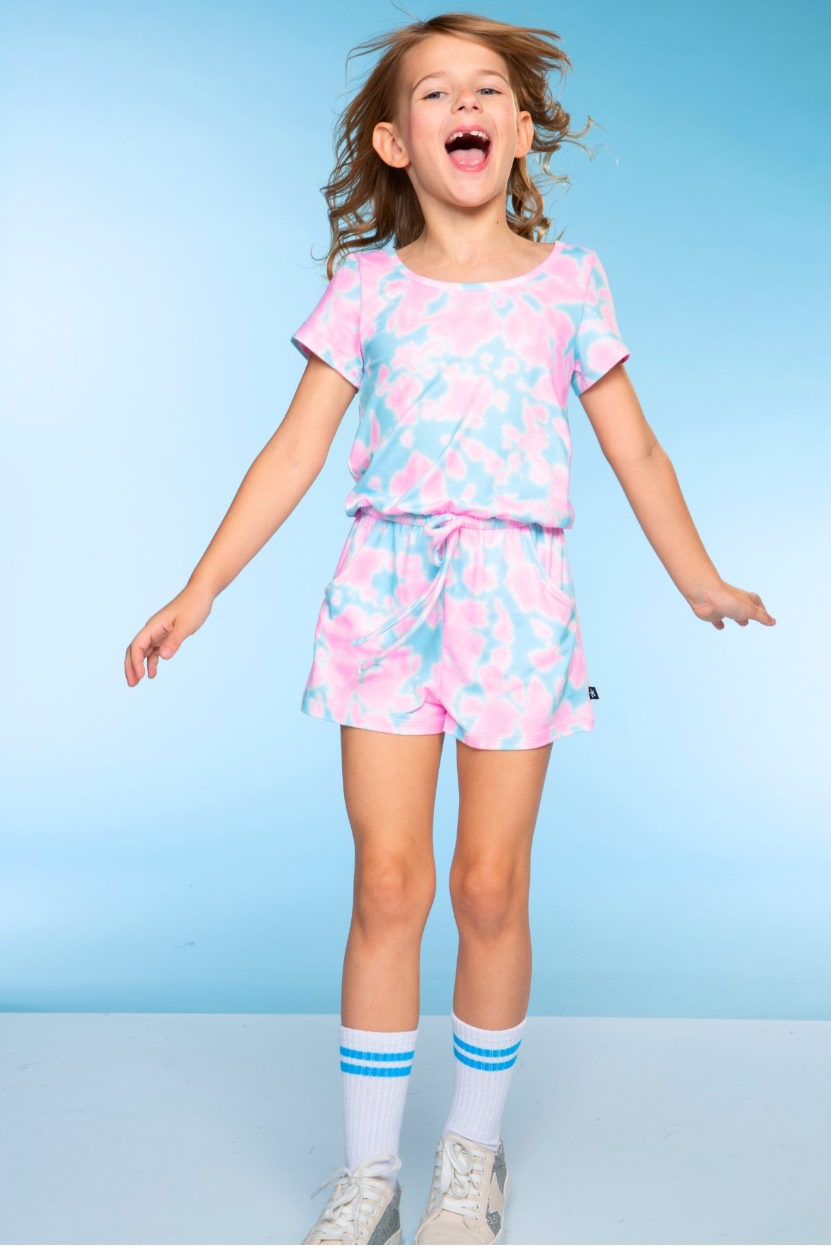 Simply Soft Short Sleeve Romper - Pink Teal Tie Dye - NEW!