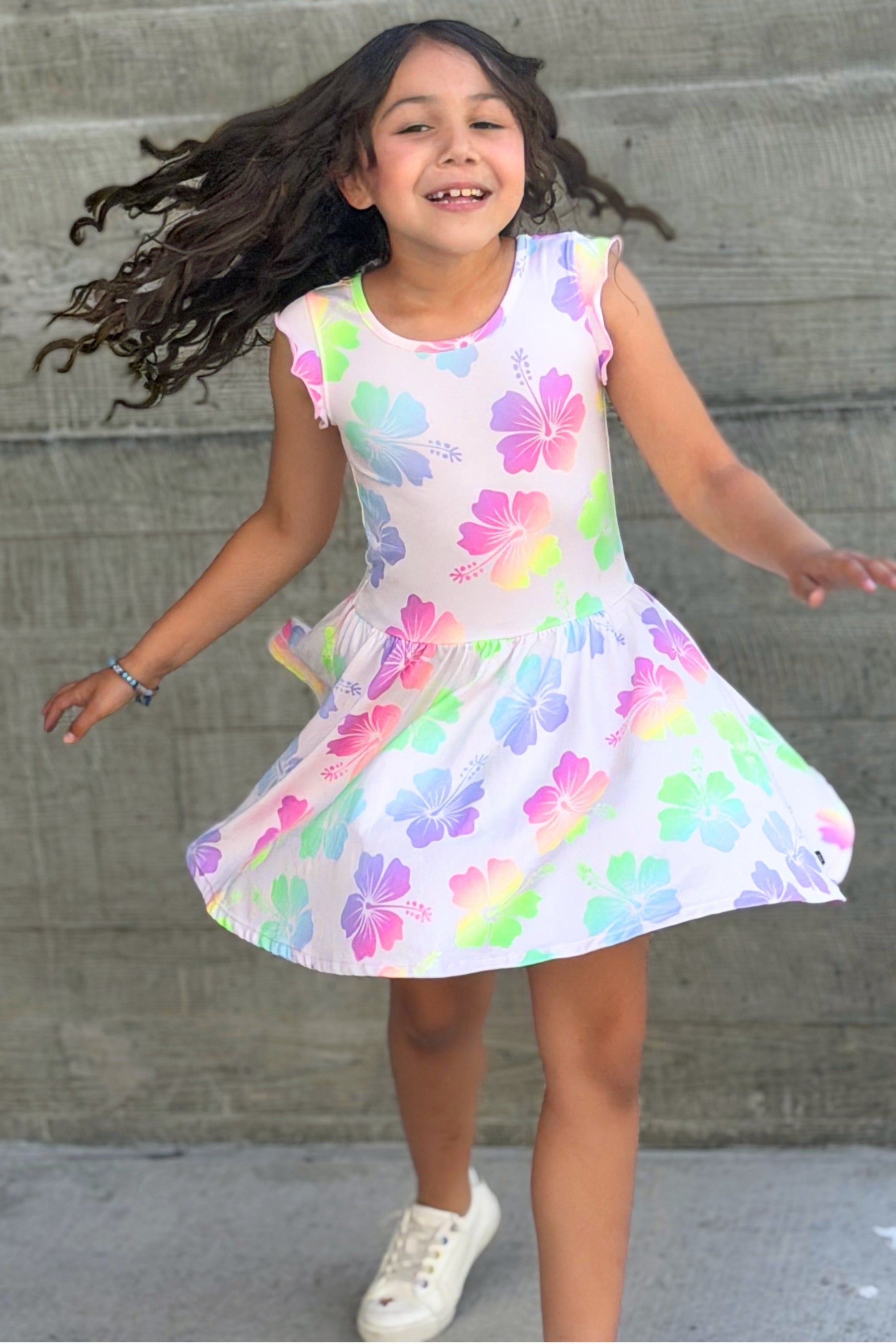 Simply Soft Flutter Sleeve Be Happy Dress - Rainbow Pastel Tie Dye