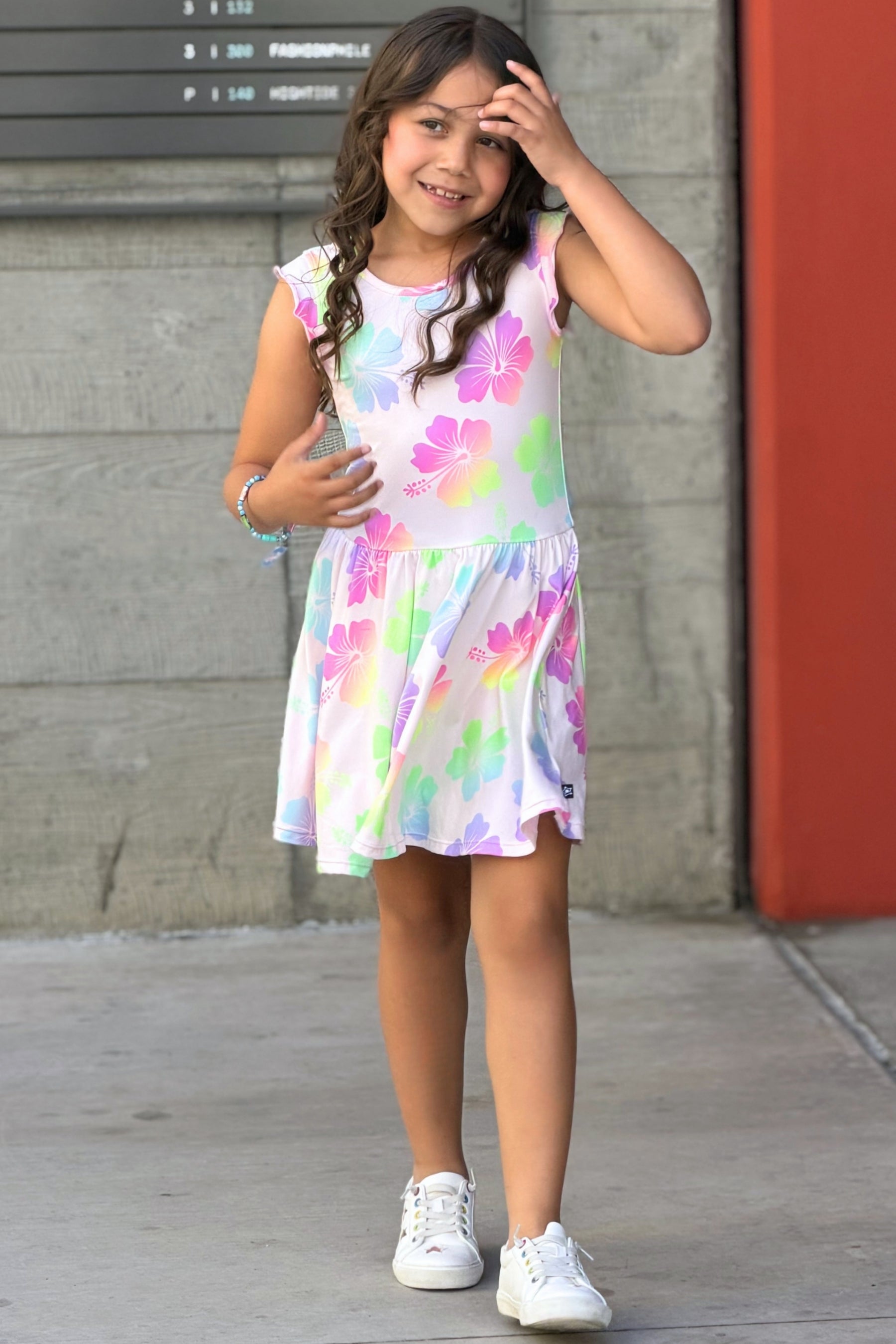 Simply Soft Flutter Sleeve Be Happy Dress - Rainbow Pastel Tie Dye