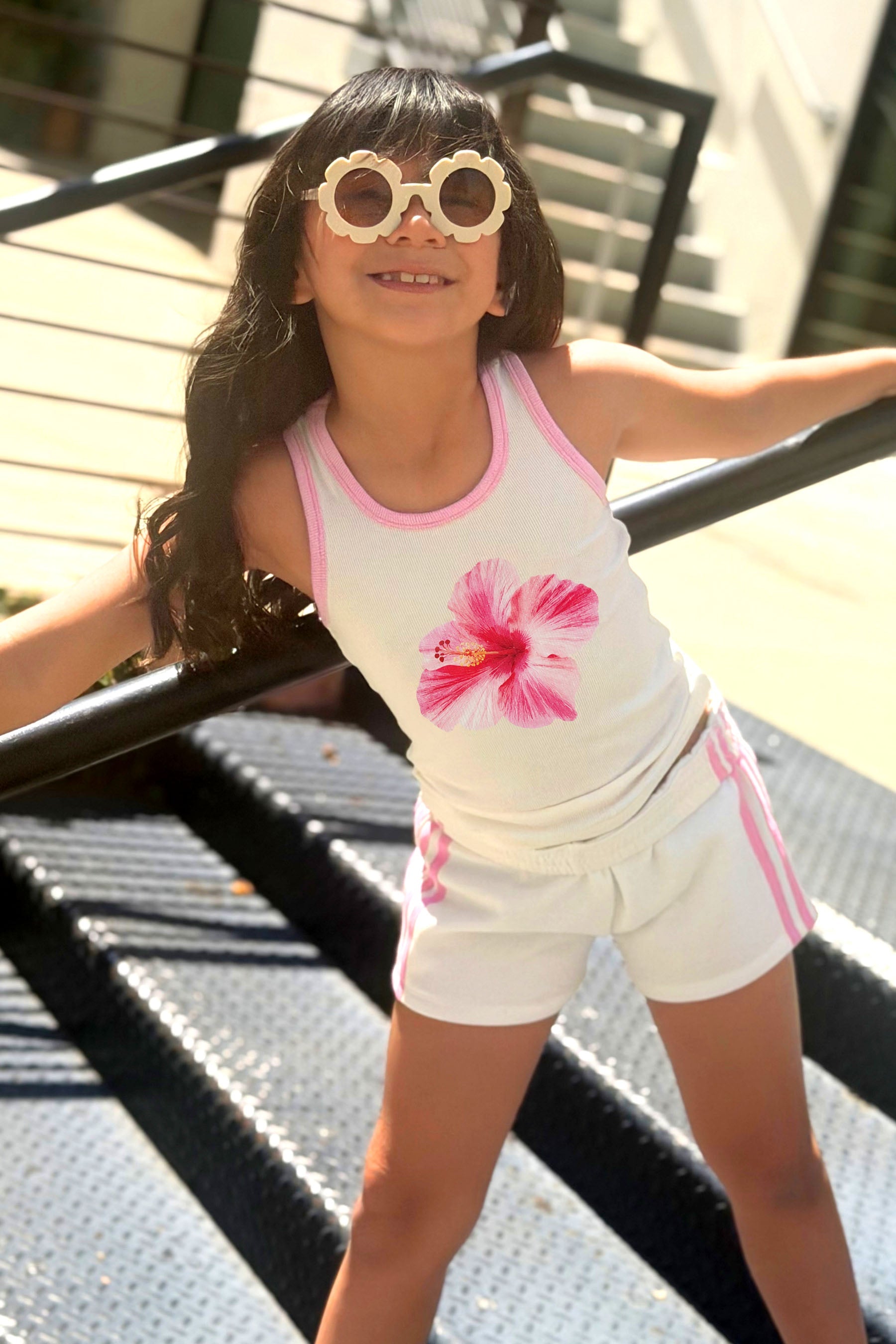Ribbed Racerback Tank - White Hibiscus Floral - NEW!