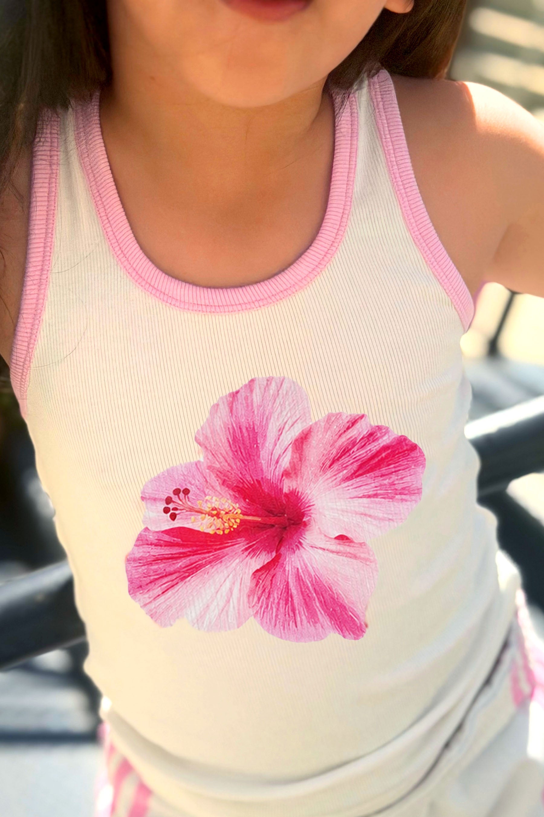 Ribbed Racerback Tank - White Hibiscus Floral - NEW!