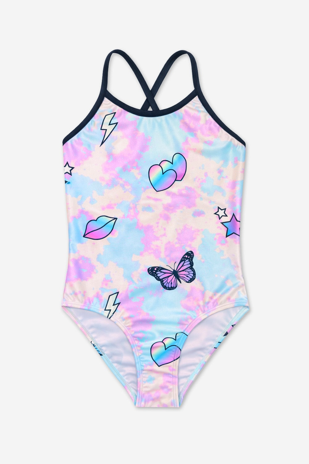 Strappy One Piece Swimsuit - Pink Bleach Tie Dye