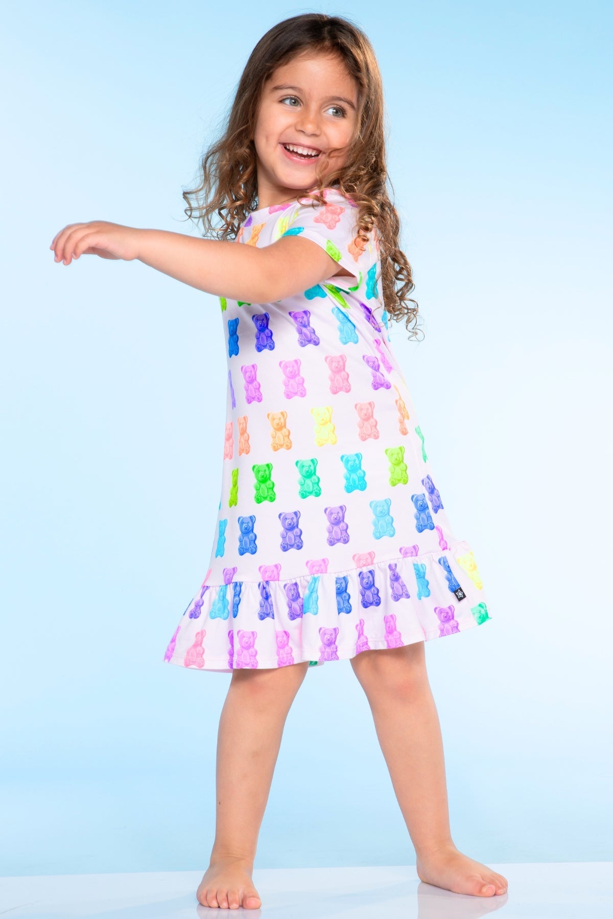 Simply Soft Short Sleeve Ruffle Lounge Dress - Pink Rainbow Bow Cherry - NEW