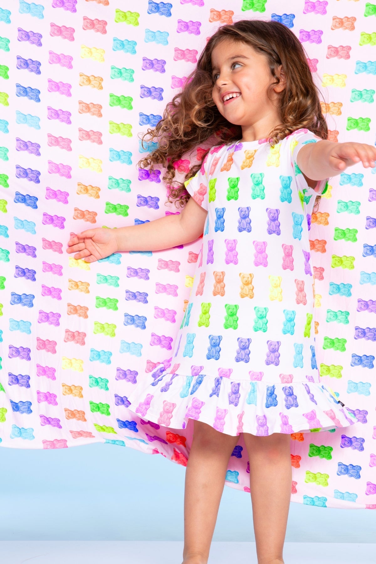Simply Soft Short Sleeve Ruffle Lounge Dress - Lilac Rainbow Gummy Bear