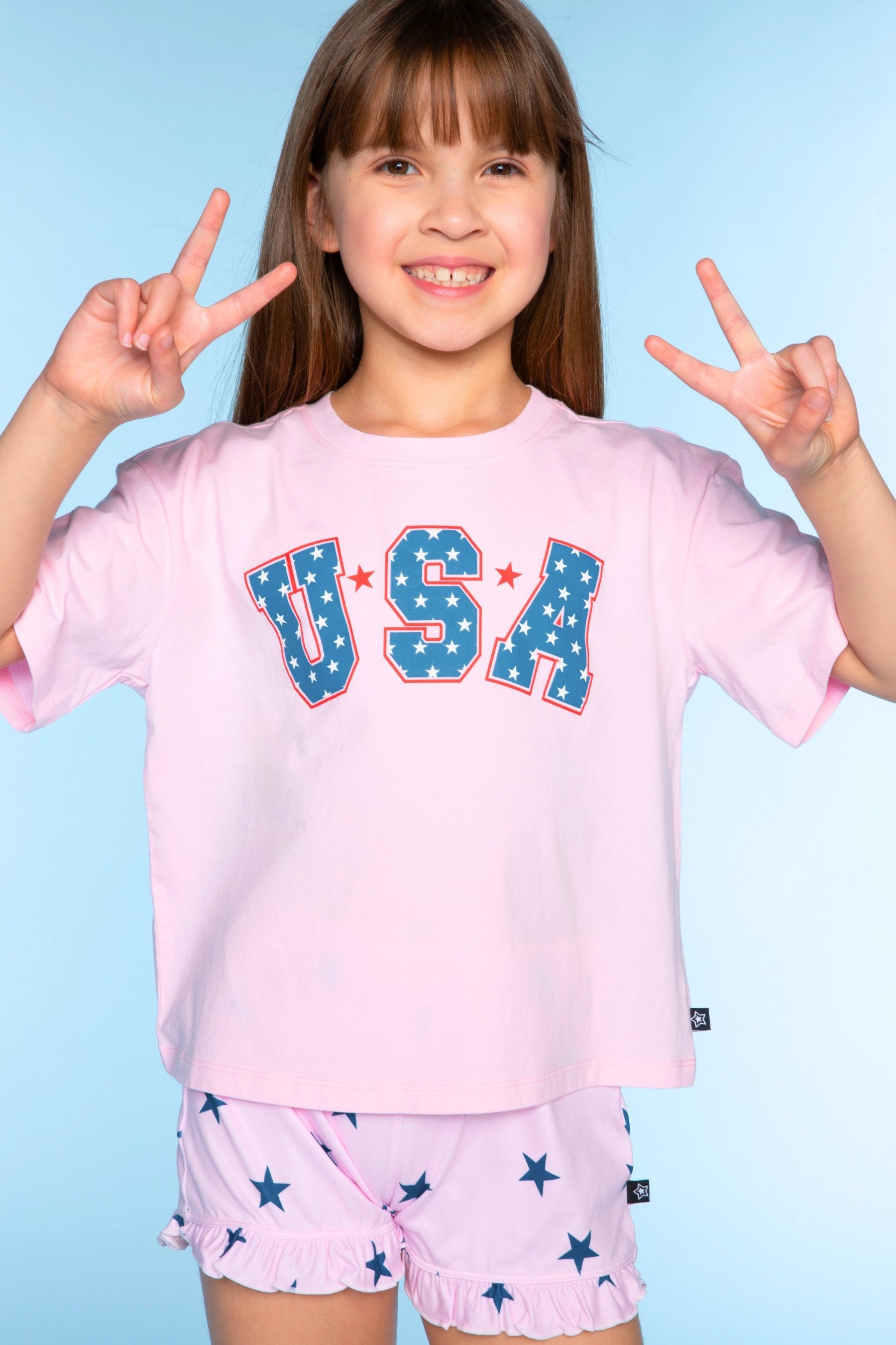 2-Pack Washed Cotton Drop Shoulder Tee - Cream Denim Leopard Heart | Light Blue Vintage Daisy