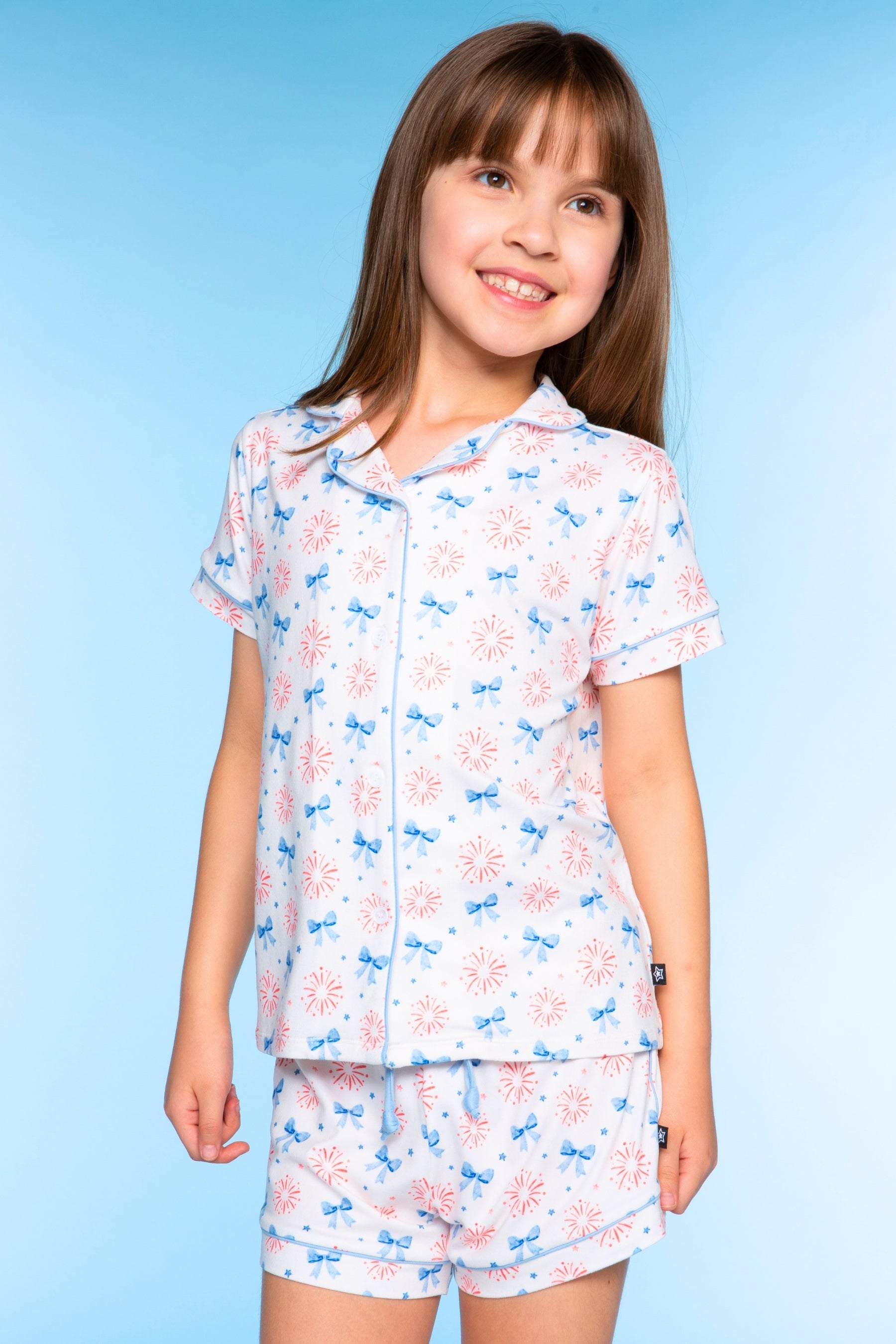 Short Sleeve Simply Soft Button Down Top & Short - Pink Ditsy Floral