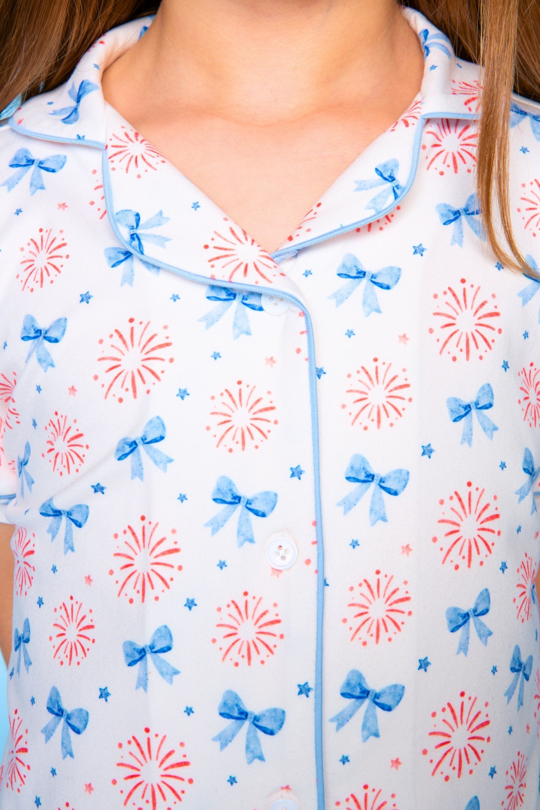 Short Sleeve Simply Soft Button Down Top & Short - Pink Ivory Striped Strawberry