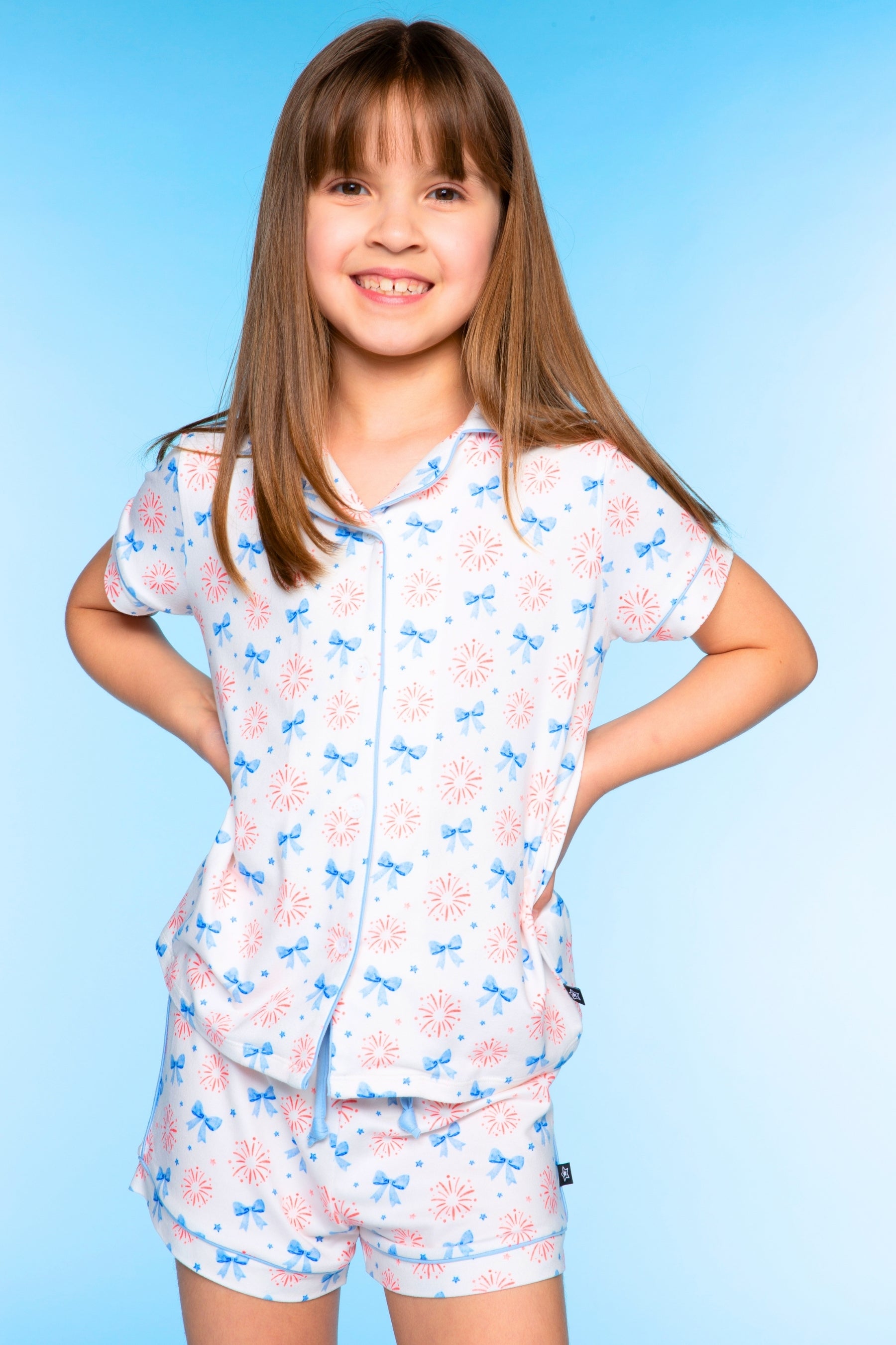Short Sleeve Simply Soft Button Down Top & Short - Pink Ditsy Floral