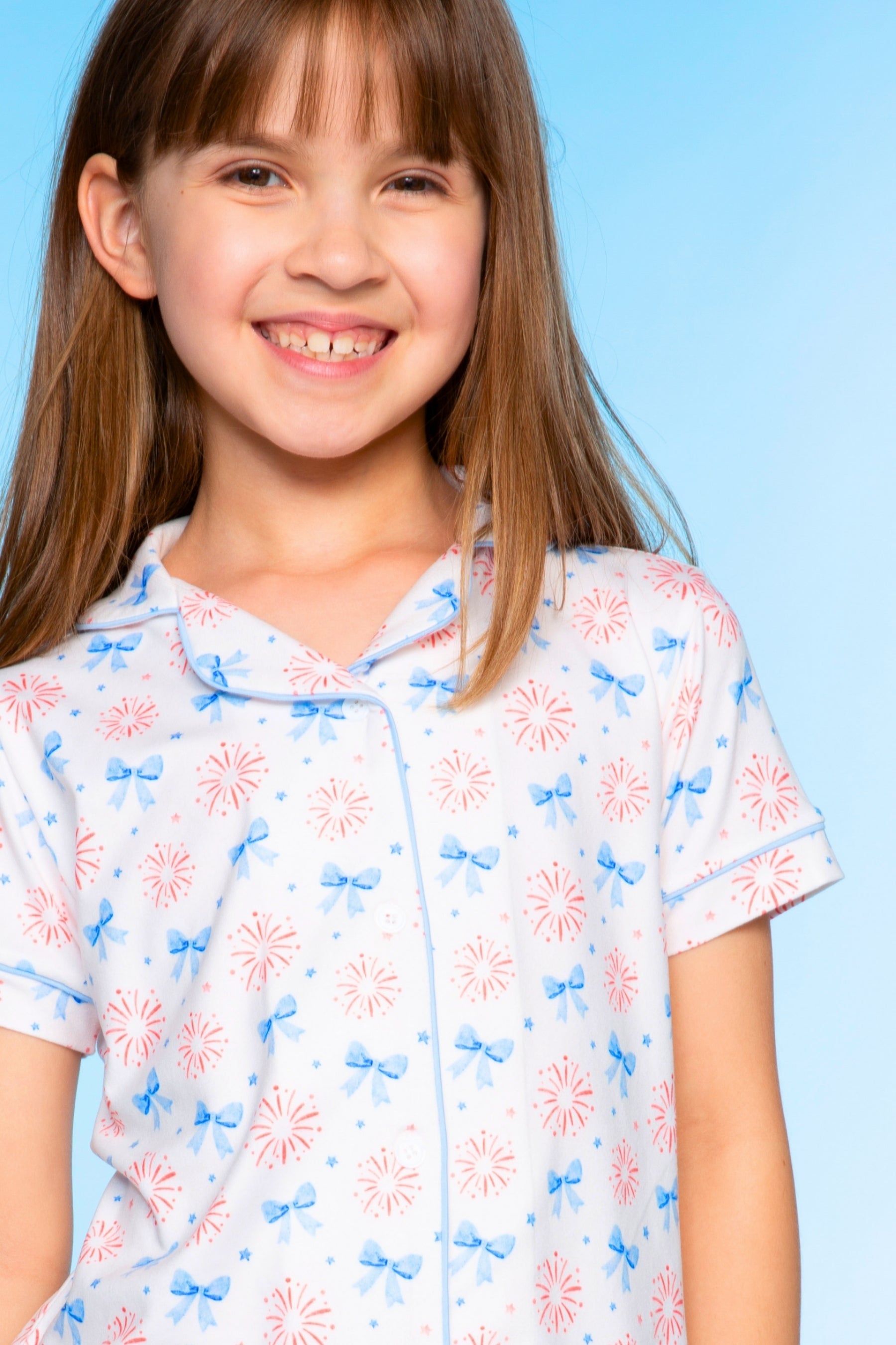 Short Sleeve Simply Soft Button Down Top & Short - Pink Ivory Striped Strawberry