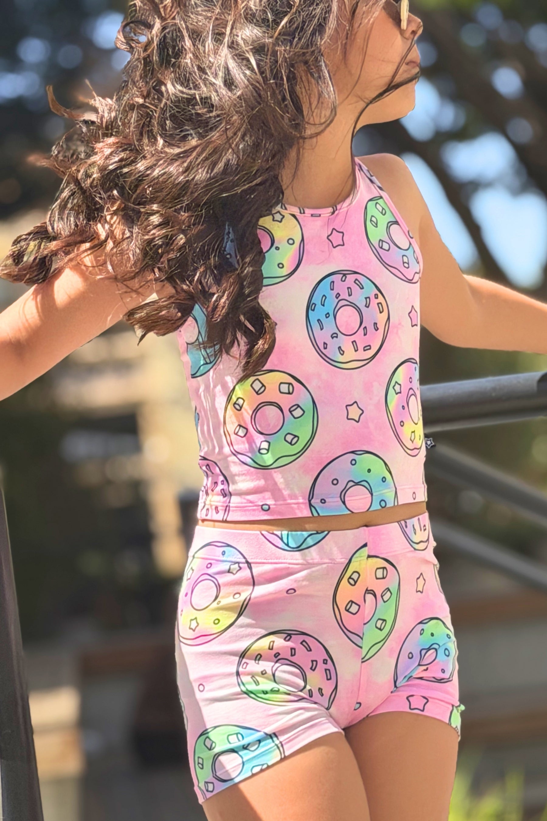 Simply Soft Cropped Racerback Tank & Tumble Short - Tie Dye Rainbow Donuts - NEW!