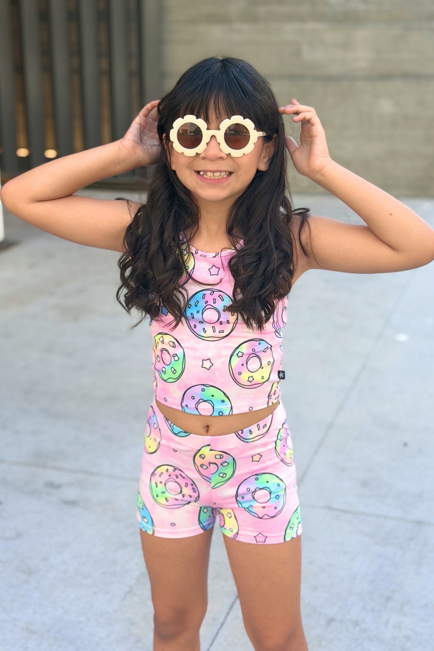 Simply Soft Cropped Racerback Tank & Tumble Short - Tie Dye Rainbow Donuts - NEW!