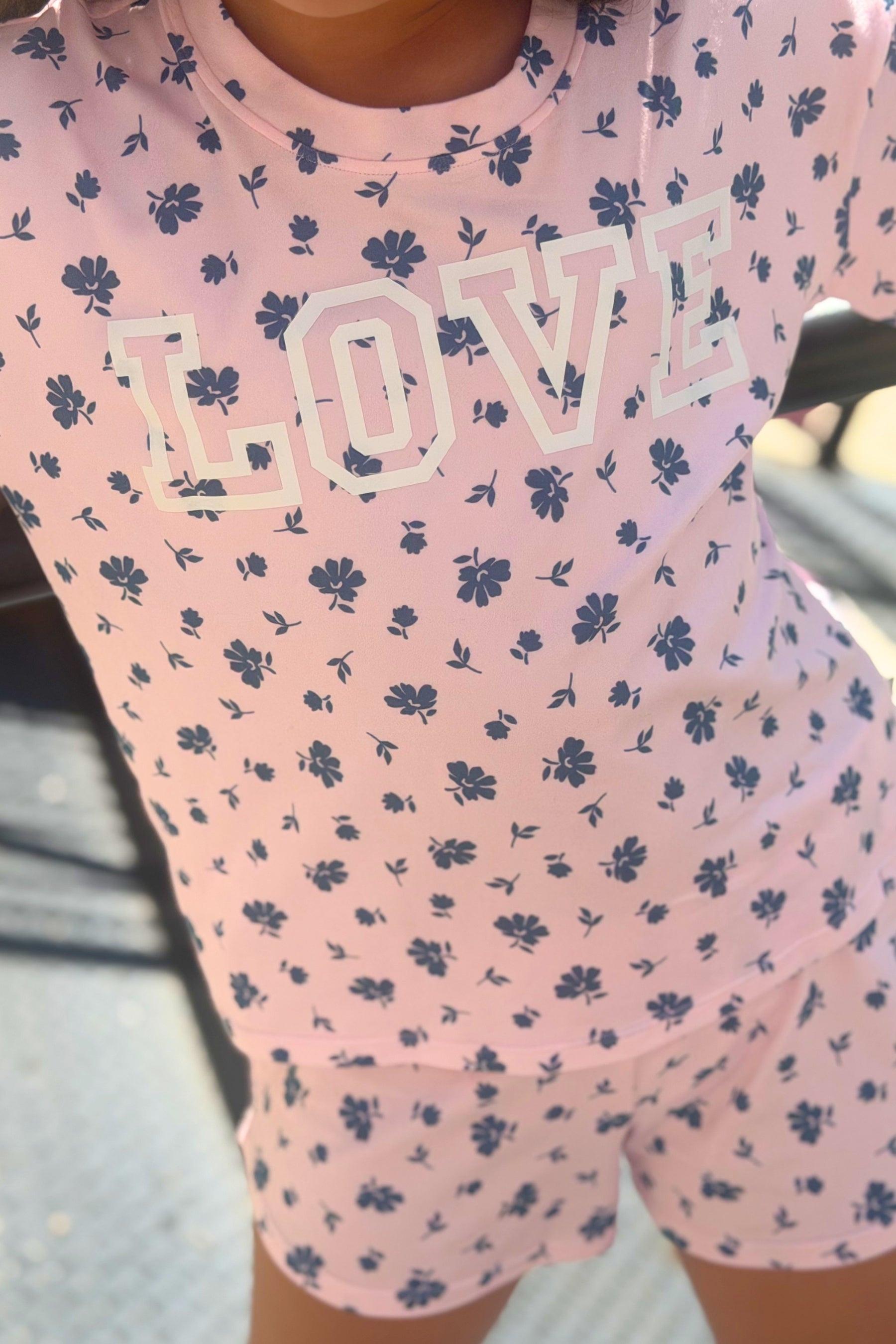 Simply Soft Easy Tee & Dolphin Short Set - Pink Denim Floral Love - NEW!