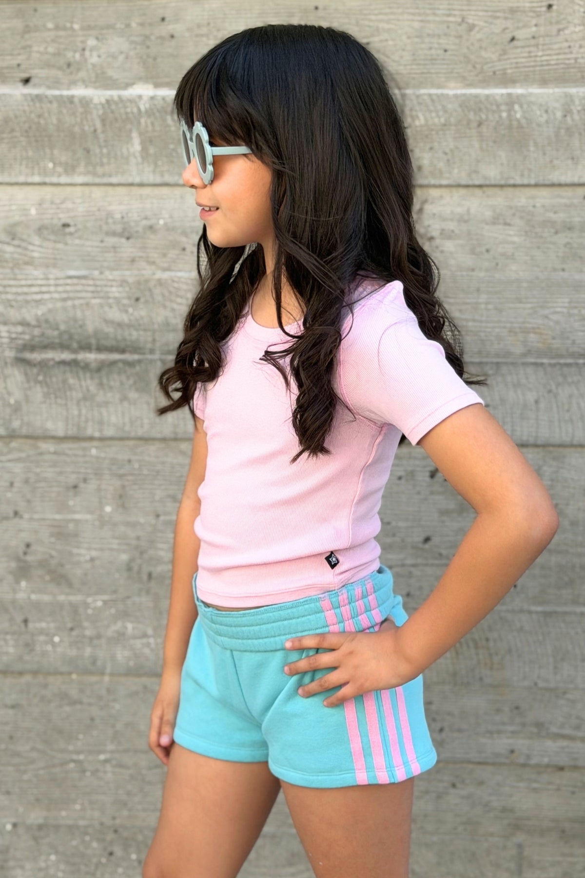 3 Pack - French Terry Smocked Striped Short - Black Pink | Ivory Pink | Pink Denim