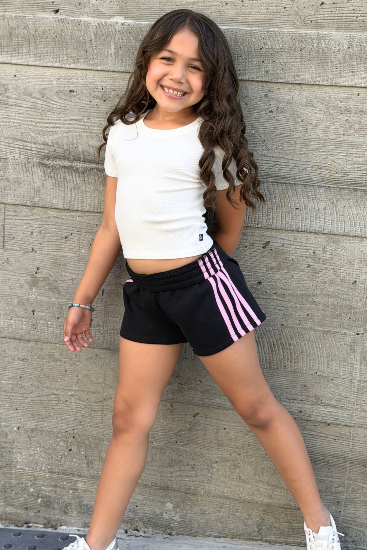 French Terry Smocked Striped Short - Pink Denim