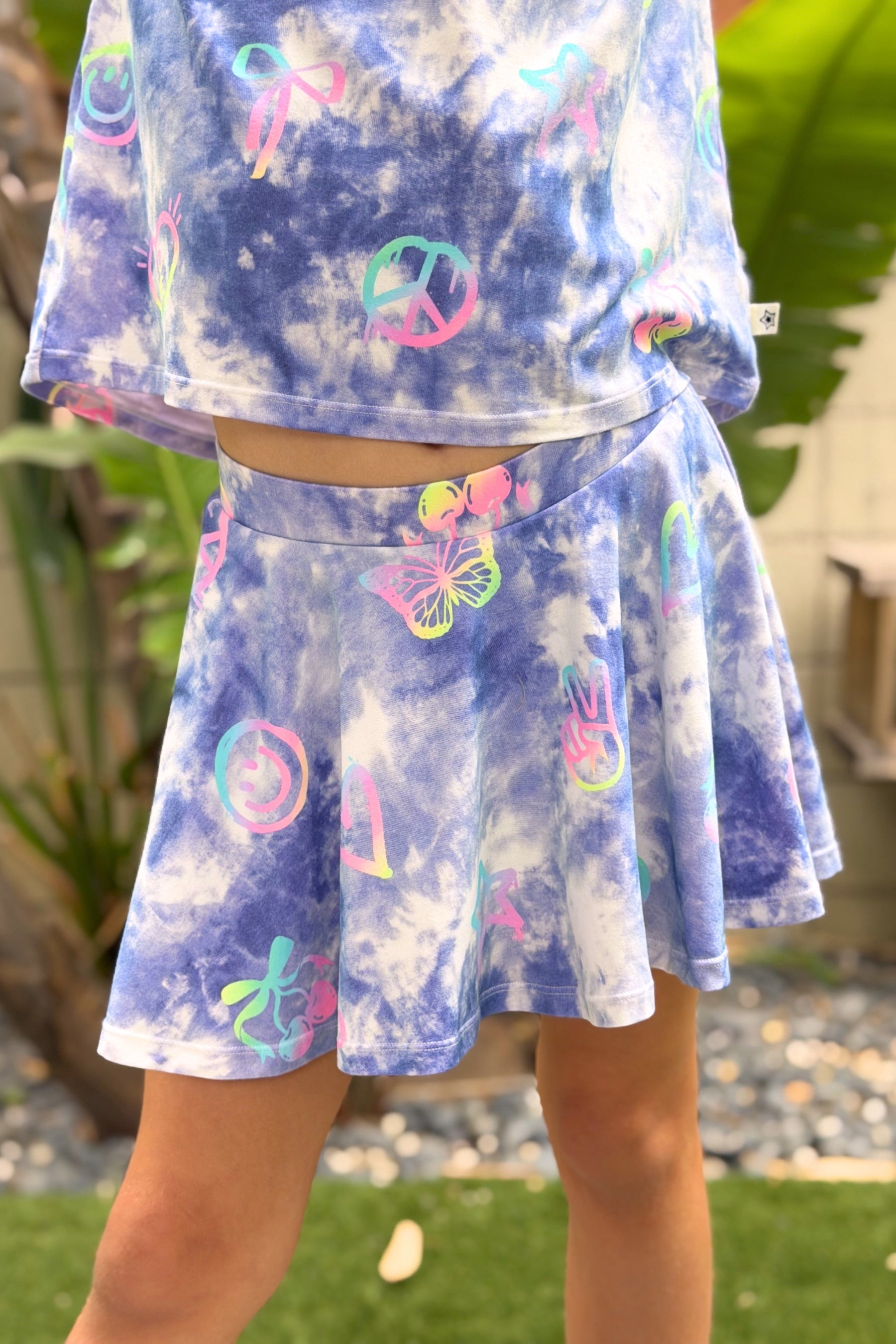 Simply Soft Easy Tee & Skort Set - Denim Tie Dye Graffiti Elements - NEW!