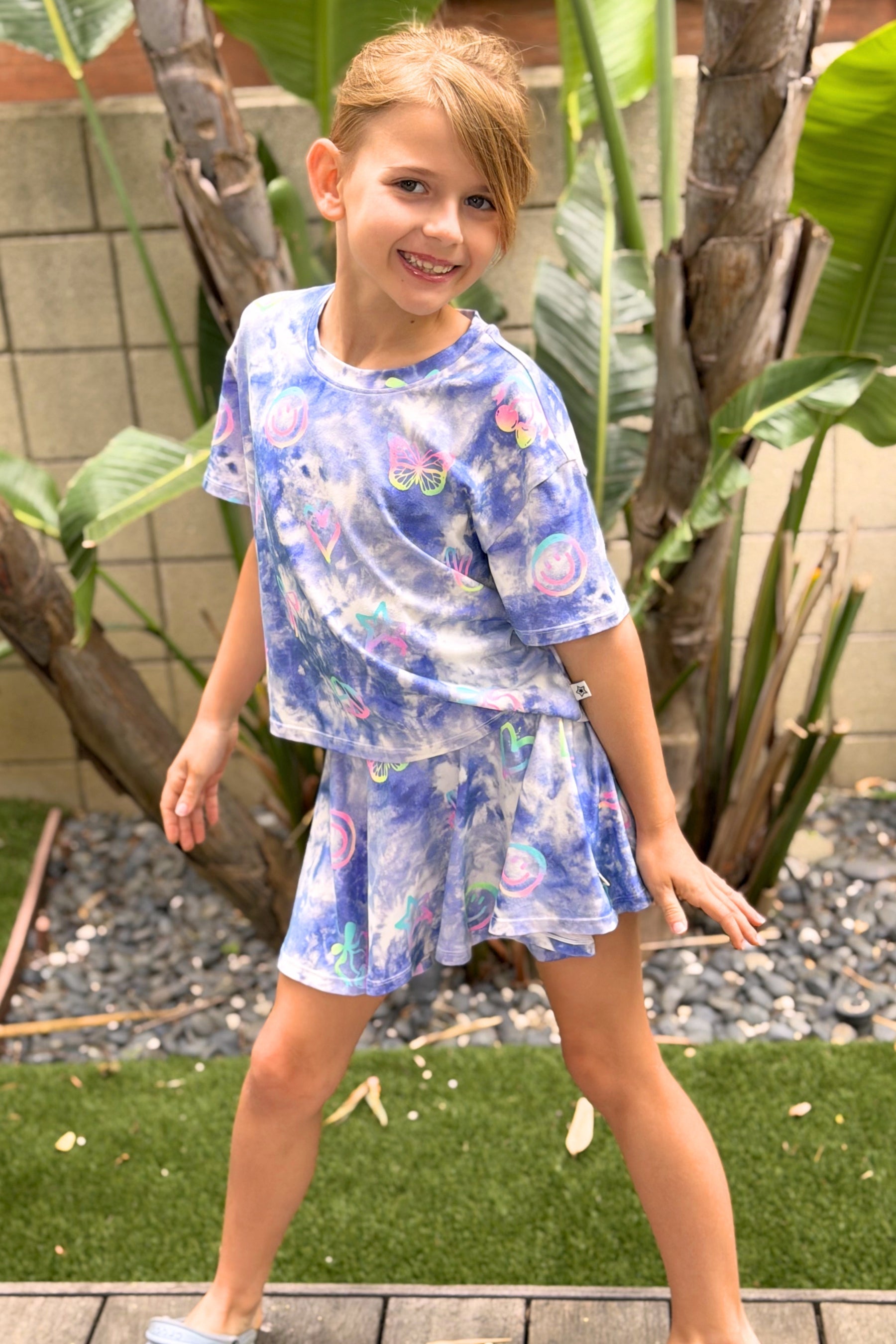 Simply Soft Easy Tee & Skort Set - Denim Tie Dye Graffiti Elements - NEW!