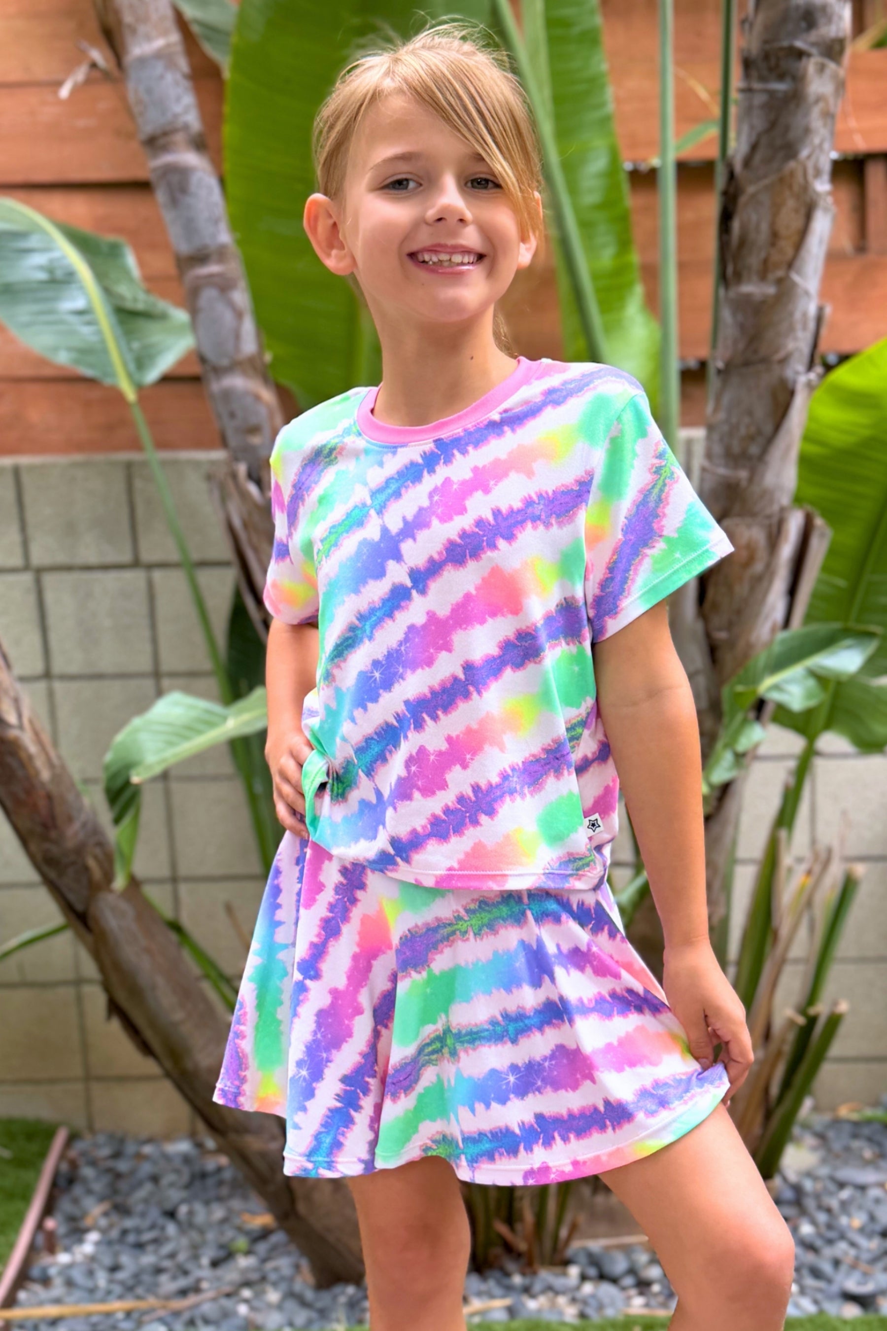 Simply Soft Easy Tee & Skort Set - Denim Tie Dye Graffiti Elements - NEW!
