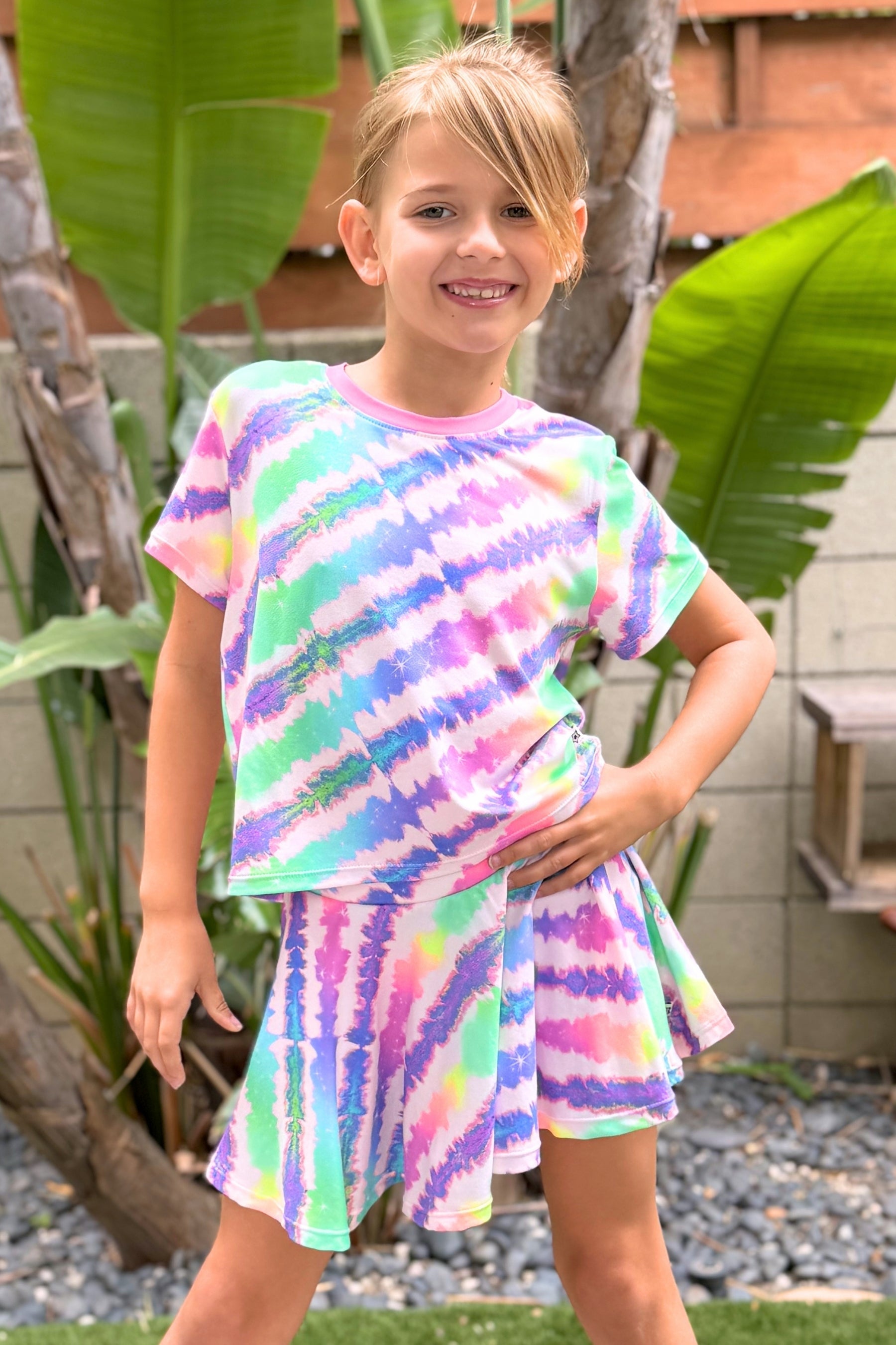 Simply Soft Easy Tee & Skort Set - Denim Tie Dye Graffiti Elements - NEW!
