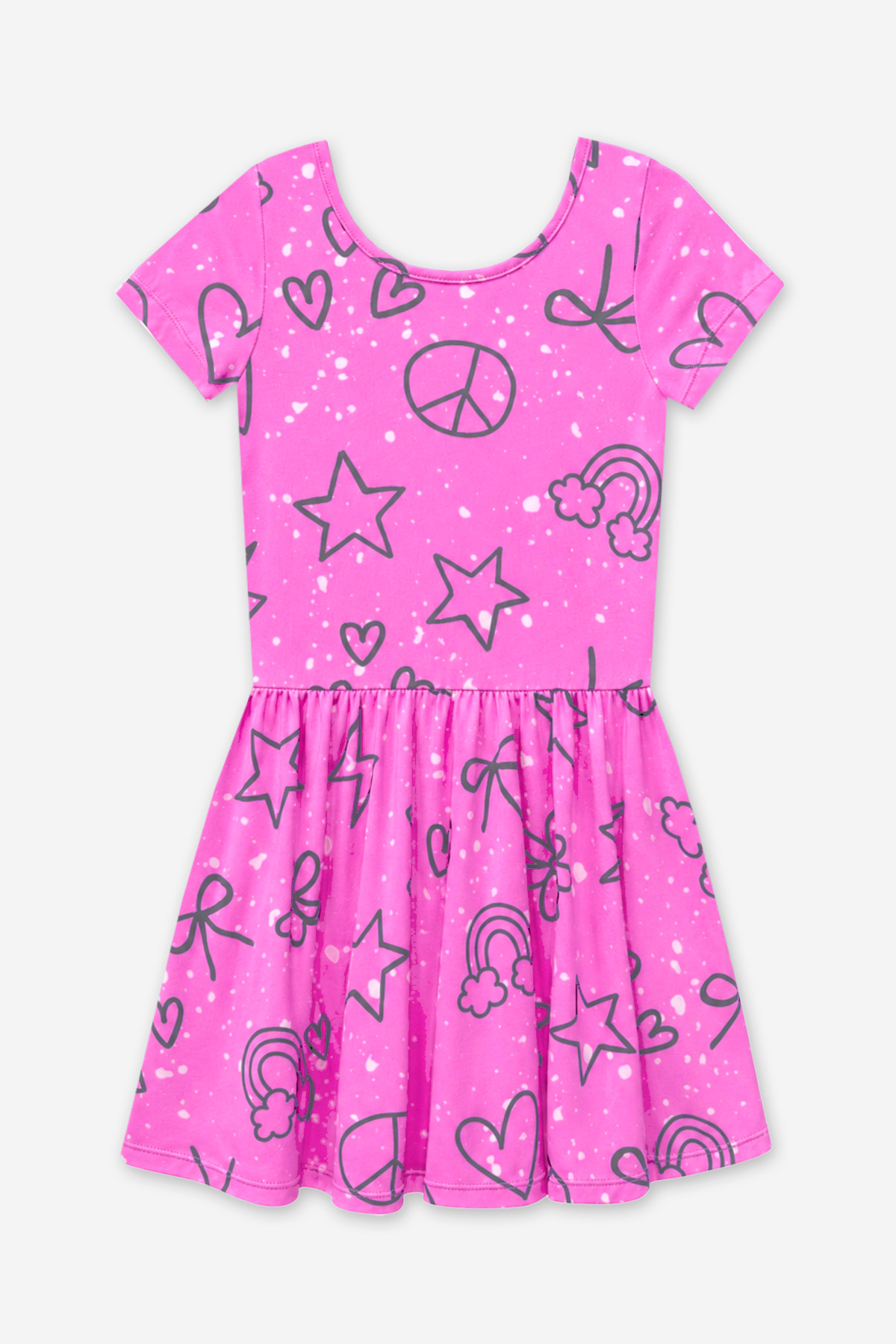 Simply Soft Short Sleeve Scoop Back Be Happy Dress - Pink Tie Dye Cherry Bow