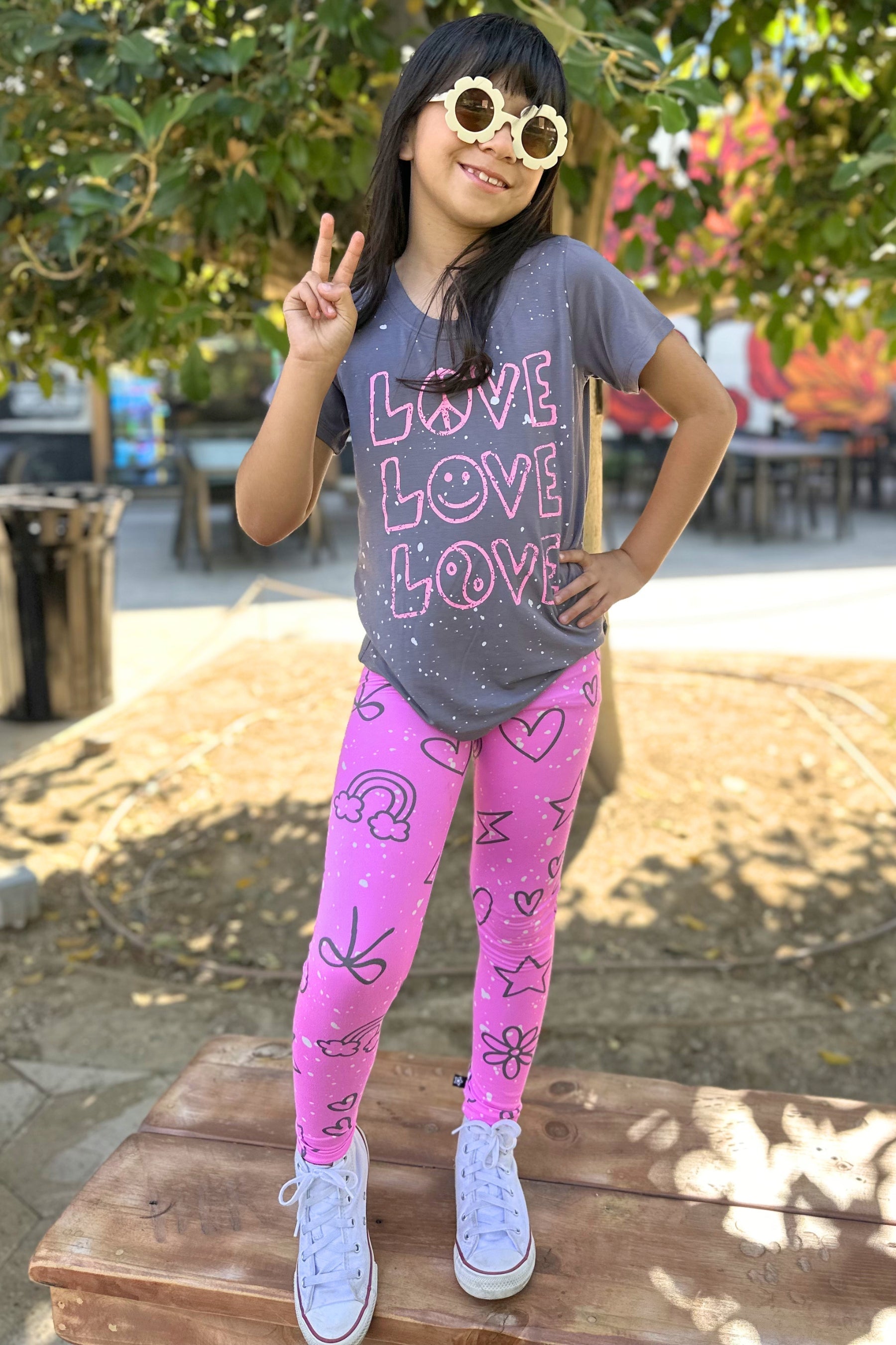 Modal Short Sleeve Top - Charcoal Pink Love Splatter - NEW!