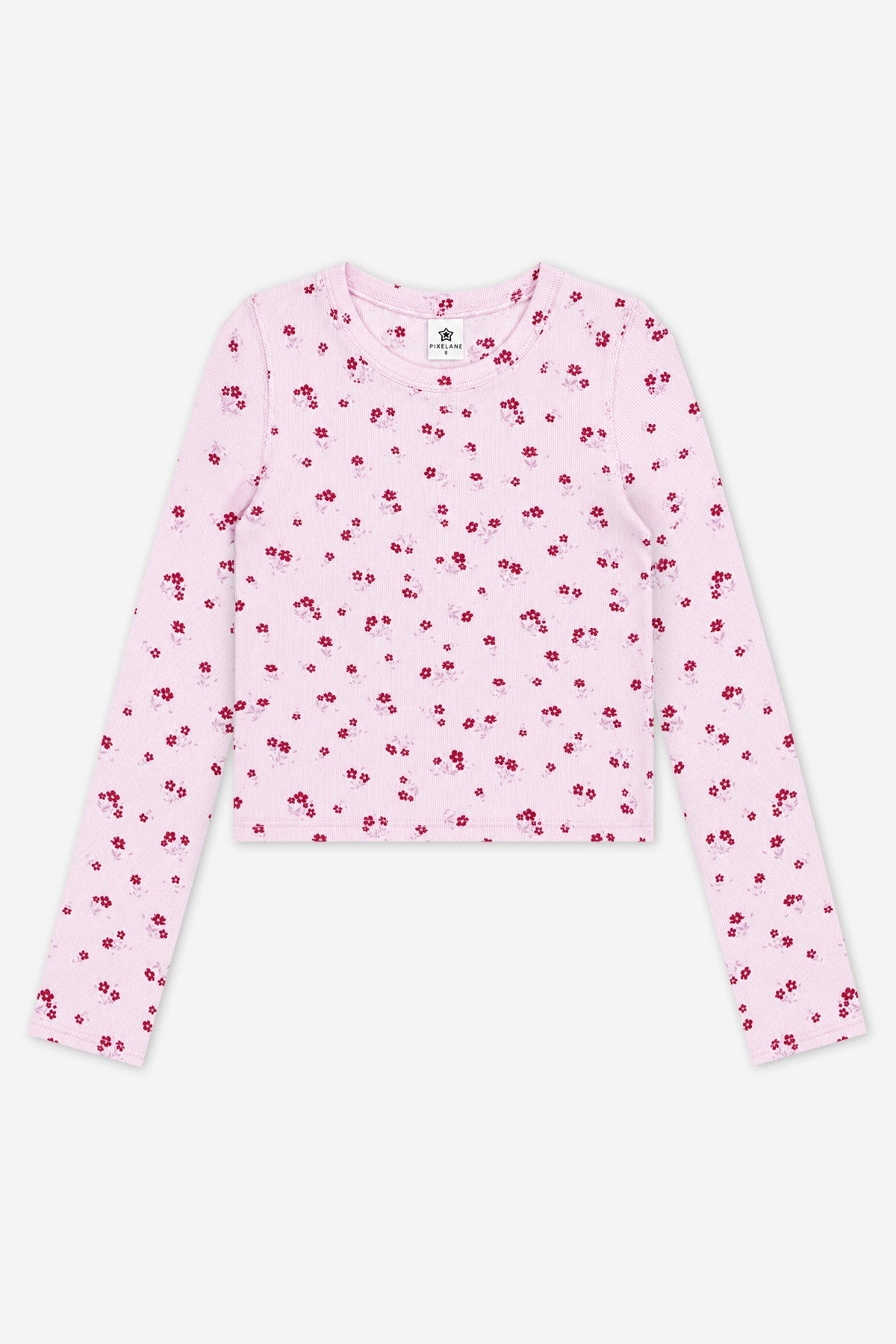 Ultra-Soft Ribbed Long Sleeve Fitted Tee - Oatmeal Pink Floral - NEW!