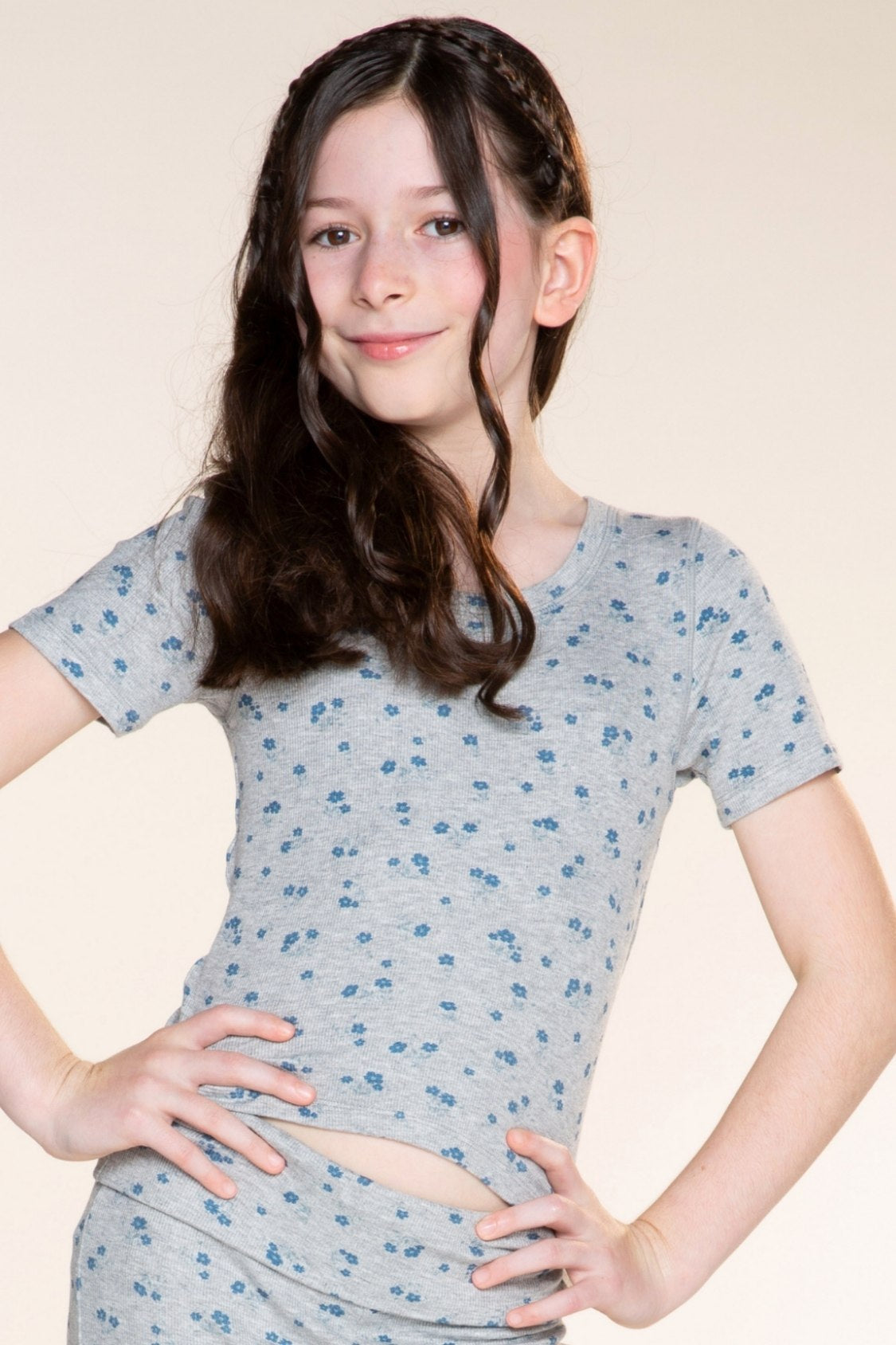 Ultra-Soft Ribbed Fitted Tee - Oatmeal Pink Floral - NEW!