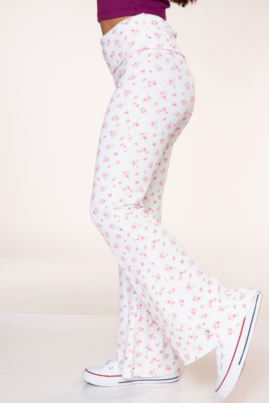 Foldover Rib Flare Legging - Oatmeal Pink Floral - NEW!