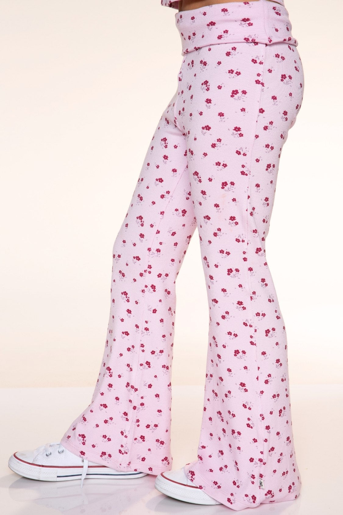 Foldover Rib Flare Legging - Oatmeal Pink Floral - NEW!