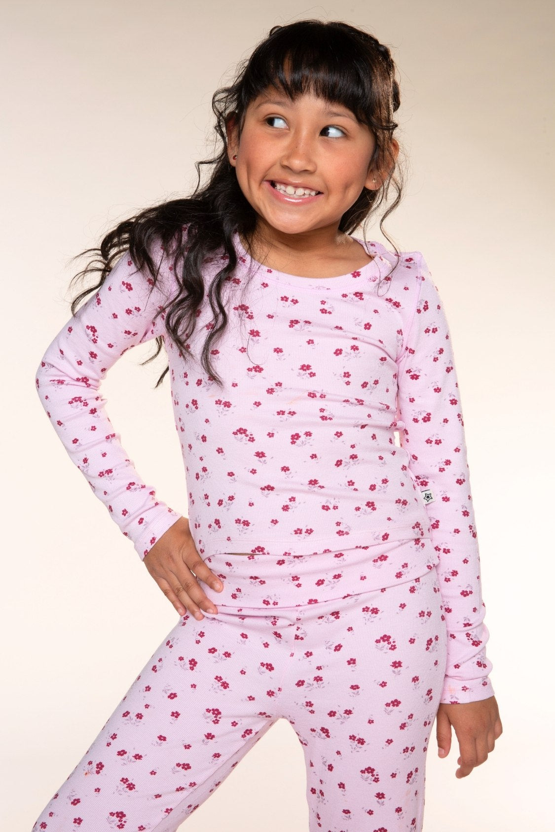 Foldover Rib Flare Legging - Oatmeal Pink Floral - NEW!