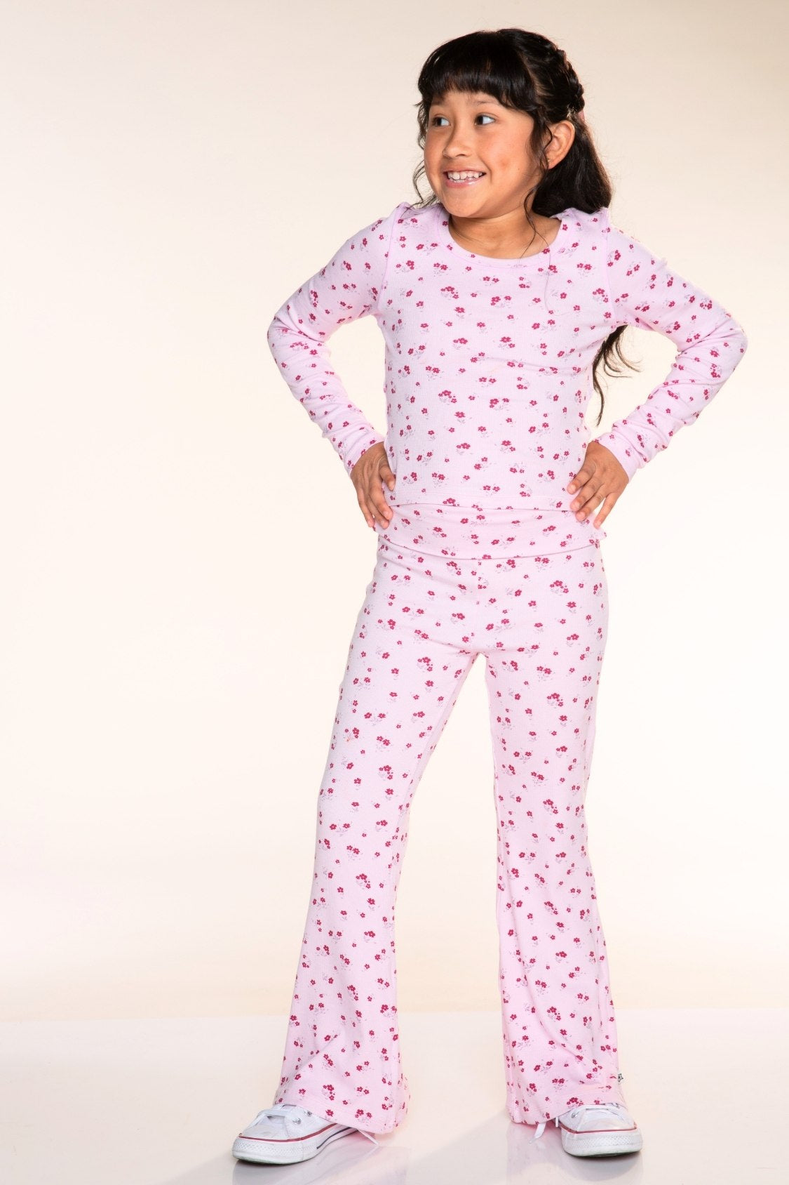 Foldover Rib Flare Legging - Oatmeal Pink Floral - NEW!